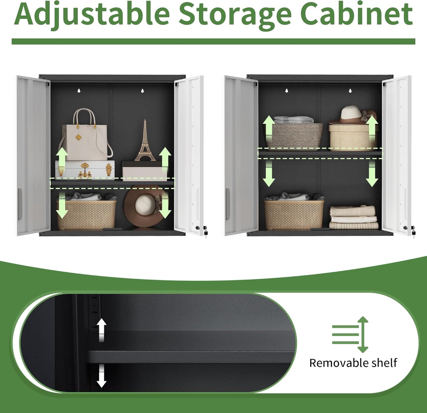 Garage Wall Cabinet,Metal Wall Cabinet with Doors and Adjustable Shelves,Steel Utility Wall Mounted Tool Cabinets for Home,Office,Kitchen,Warehouse