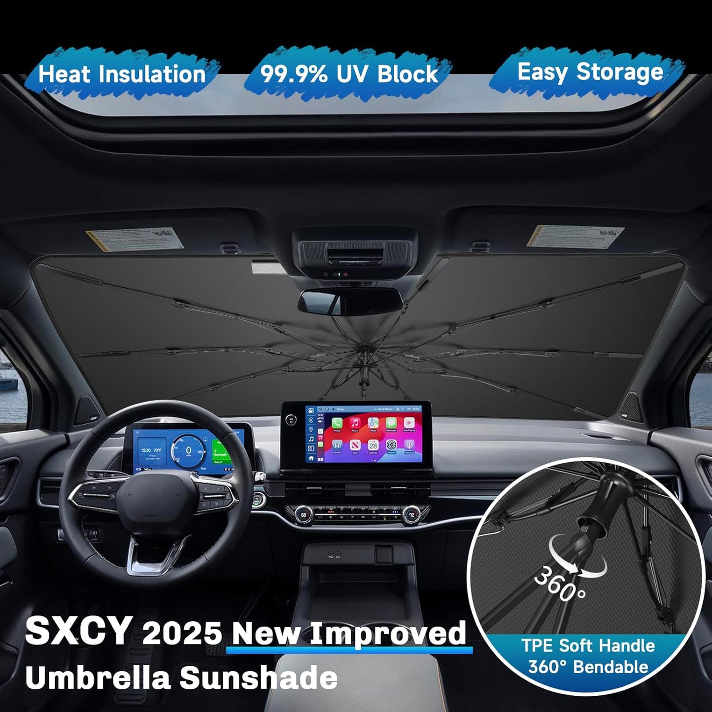 SXCY for 2024 2025 Honda Prologue Windshield Umbrella Sunshade [Easier Foldable] for 2025 Honda Prologue Accessories 2024 Prologue Sunshade Umbrella for 2025 Prologue Windshield Sun Shade Umbrella