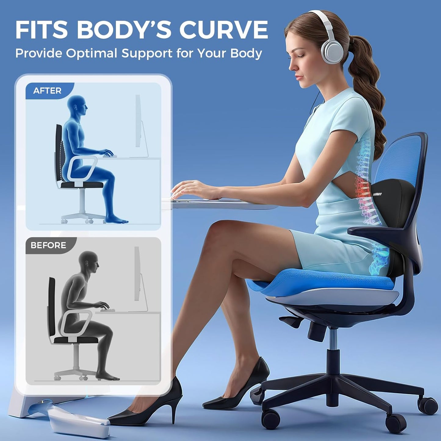 Lumbar Support Pillow for Office Chair, Memory Foam Lumbar Pillow for Lower Back Pain Relief (Black)