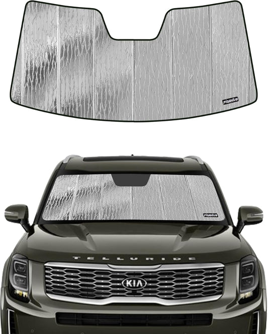 Windshield Sun Shade for Kia Telluride 2020-2024,Front Window Sunshade Shield, 2-in-1 Reflective Sun Shade,Silver for Summer, Black for Winter