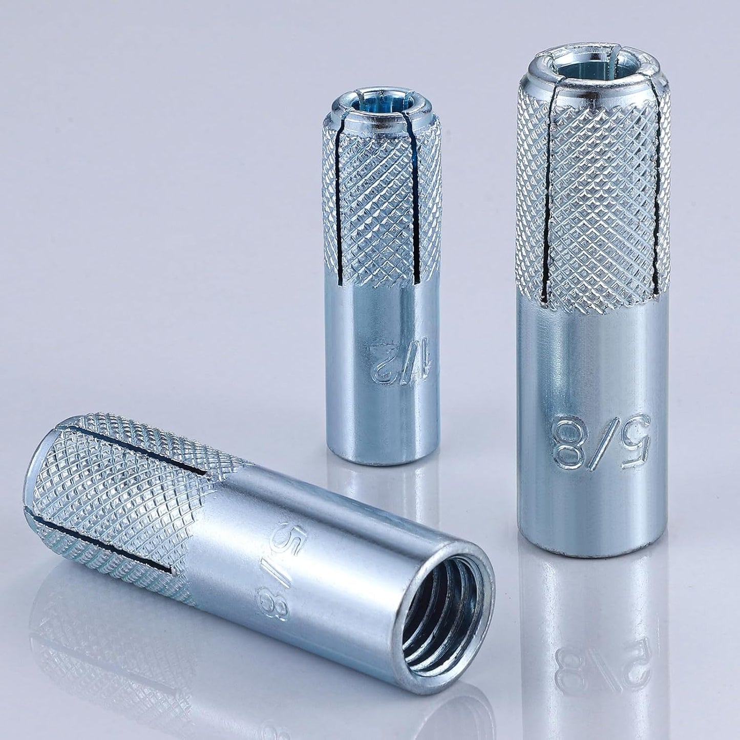 Wensilon(100 pcs) 1/4"-20 Premium Zinc Plated Carbon Steel Drop in Anchors Assortment, Knurled Drop-in-Anchor for Solid Concrete, Internal Forced Expansion Screw Bolts