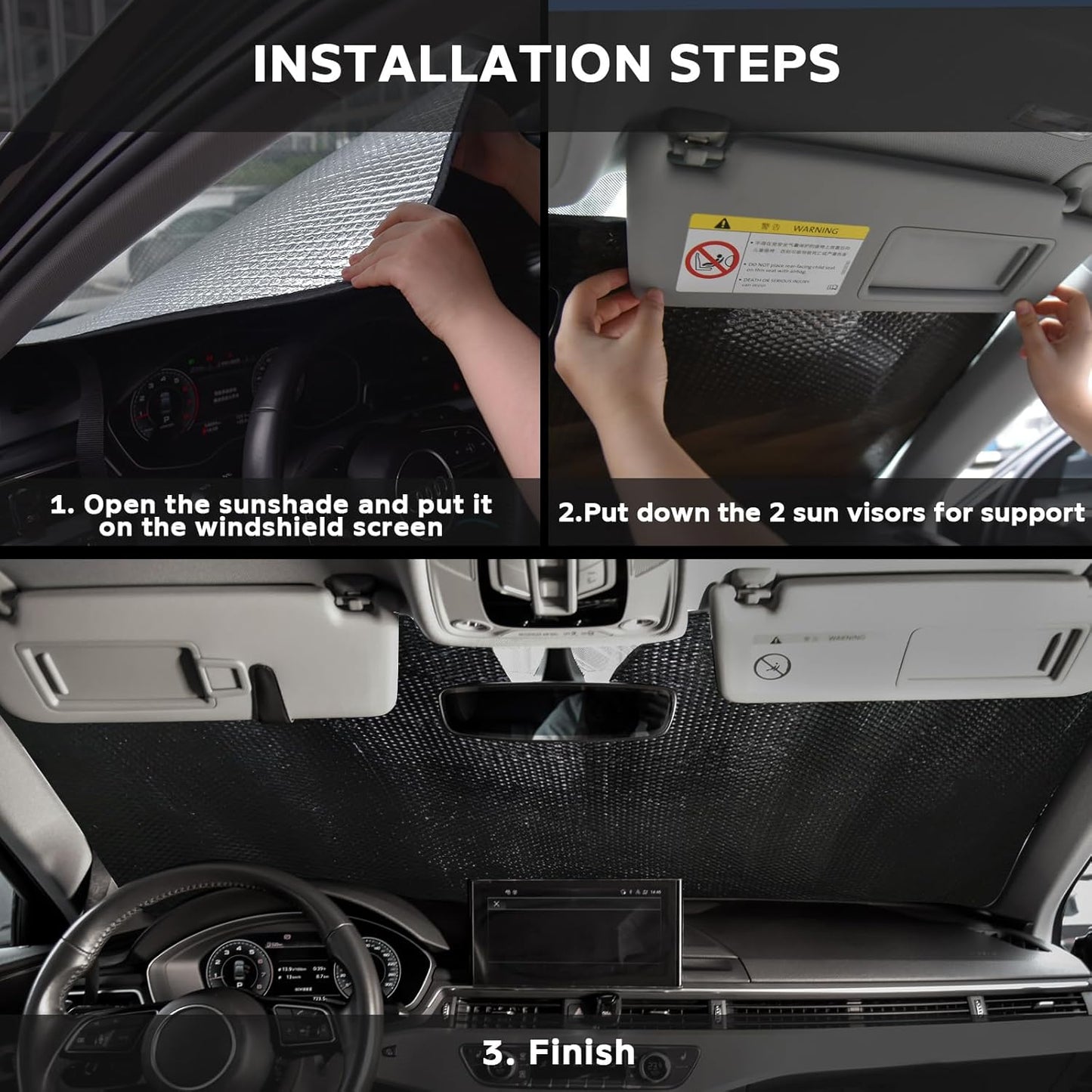 Windshield Sun Shade for 2017-2022 Ford F250 F350 F450 F550 Super Duty - 5-Layer Bubble Foldable Front Window Shade Sun Visor Accessories - Blocks Heat & UV Rays