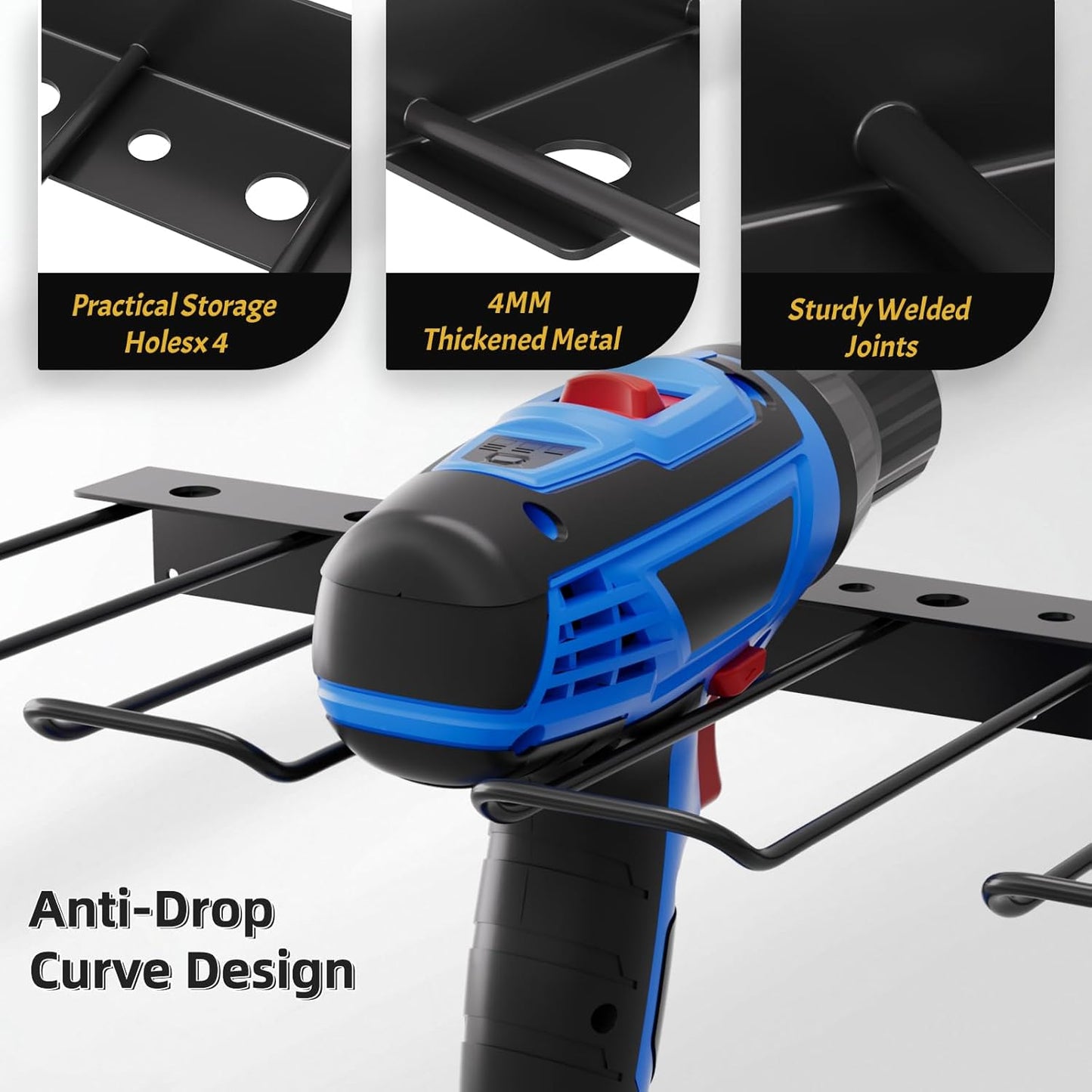 Power Tool Organizer Wall Mount with Charging Station, 4 Layers 6 Drill Holder, Heavy Duty Storage Utility Racks, Supports 600 lbs,Battery Shelf for Garage and Workbench (16 Inch Holder Basic Version)