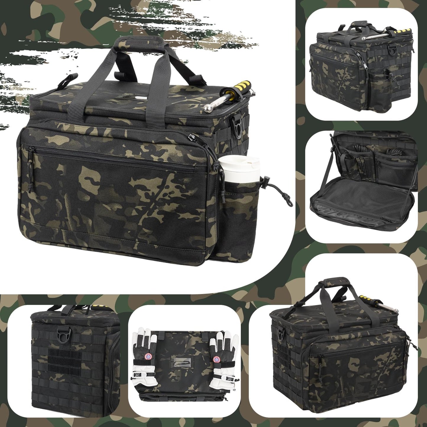 Patrol Bag Law Enforcement, Police Gear Car Front Seat Vehicle Organizer Bags with MOLLE System (Camo)