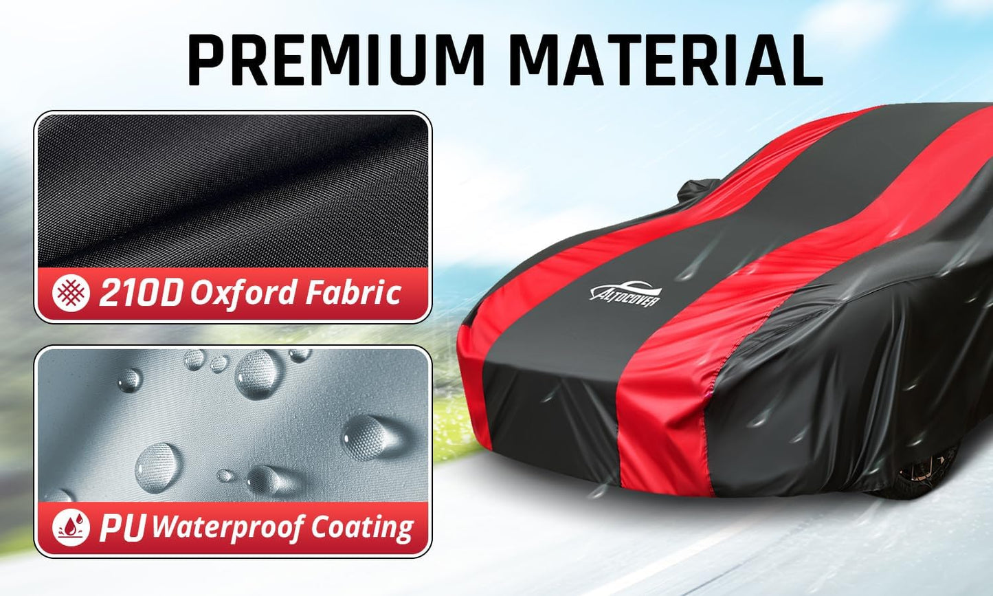 Waterproof Car Cover with Red Stripe Design,Outdoor/Indoor Car Cover for Automobiles All Weather Waterproof Universal Fit Audi A8L, Lexus LS500, Jaguar XJ,Benz S-Class