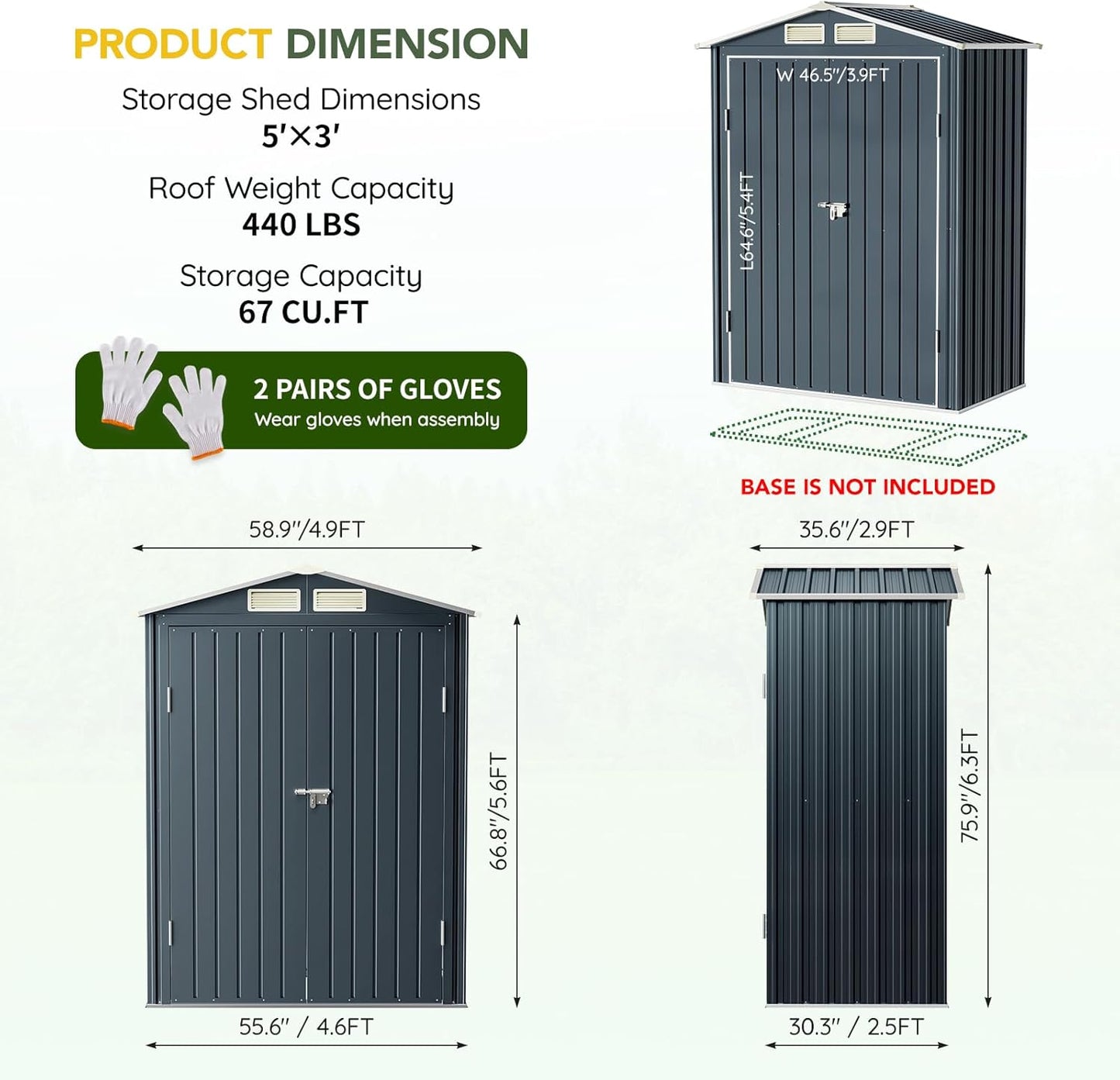 Breezz 5x3FT Vertical Outdoor Steel Storage Shed,Lockable Doors, Compact Metal Tool Shed for Garden, Backyard, Patio, Utility, and Bike Storage,Nightblue