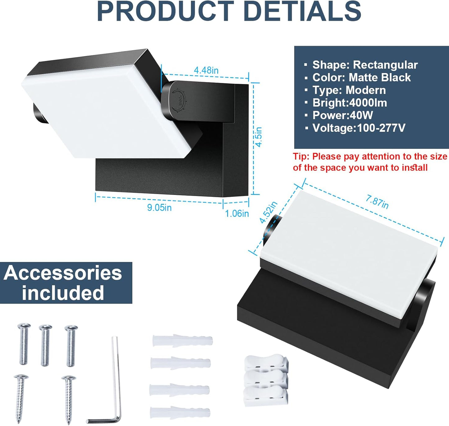 40W Outdoor Wall Light 360 °Rotatable Led Wall Pack Light, 5000K 4000LM Super Bright Wall Mount Lights, Waterproof Self-Developed Security Exterior Flood Lighting for Yard House 2Pack ﻿