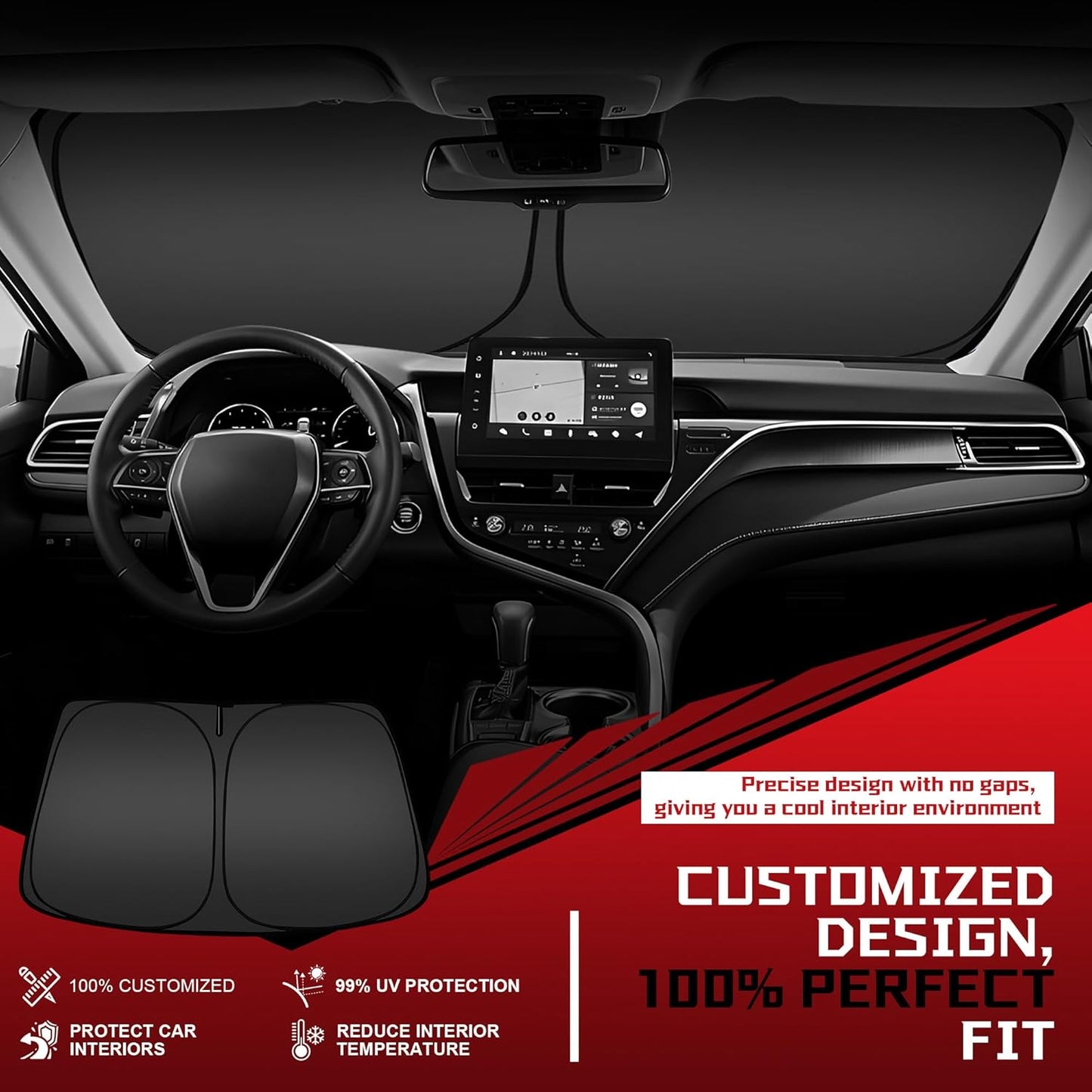 Windshield Sun Shade for 2021-2025 GMC Yukon XL Foldable Sun Sunshade for Car Front Window Blocks UV Rays and Heat Automotive Interior Protector Custom Fit Accessories