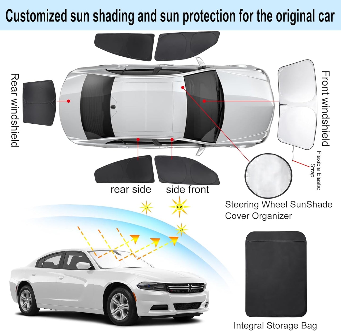 TINGLU Window Shades for Dodge Charger 2011-2023 Accessories Car Side Full Windows Cover Camping Rear Windshield Sun Shade Sun UV Rays Privacy Protection 6PCS