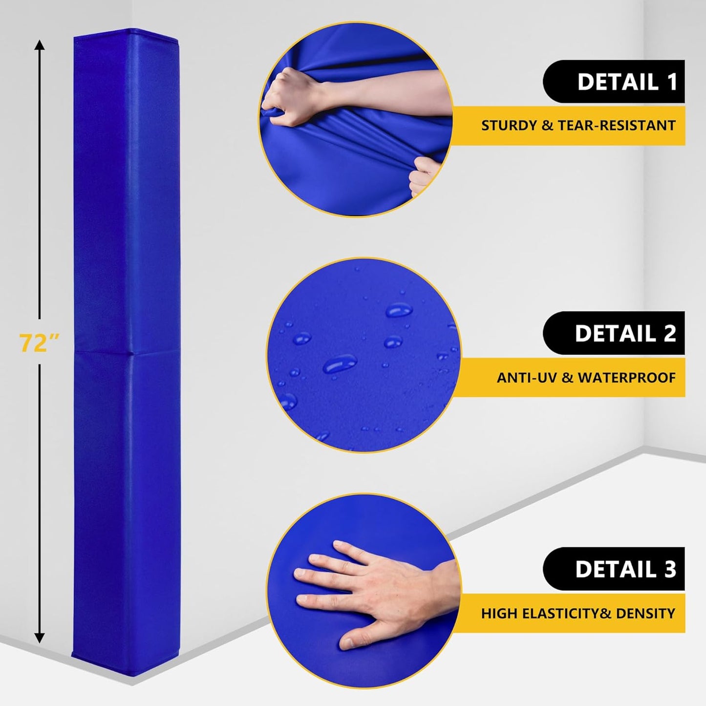 Wall Corner Guards & Edge Protector, Heavy Duty Wall Corner Protective Safety Padding, All-Weather 2 Sides Corner Pad for Gyms, Basketball Court, Playrooms, Garages,etc. (Blue, 6FT Tall 6in Sides)