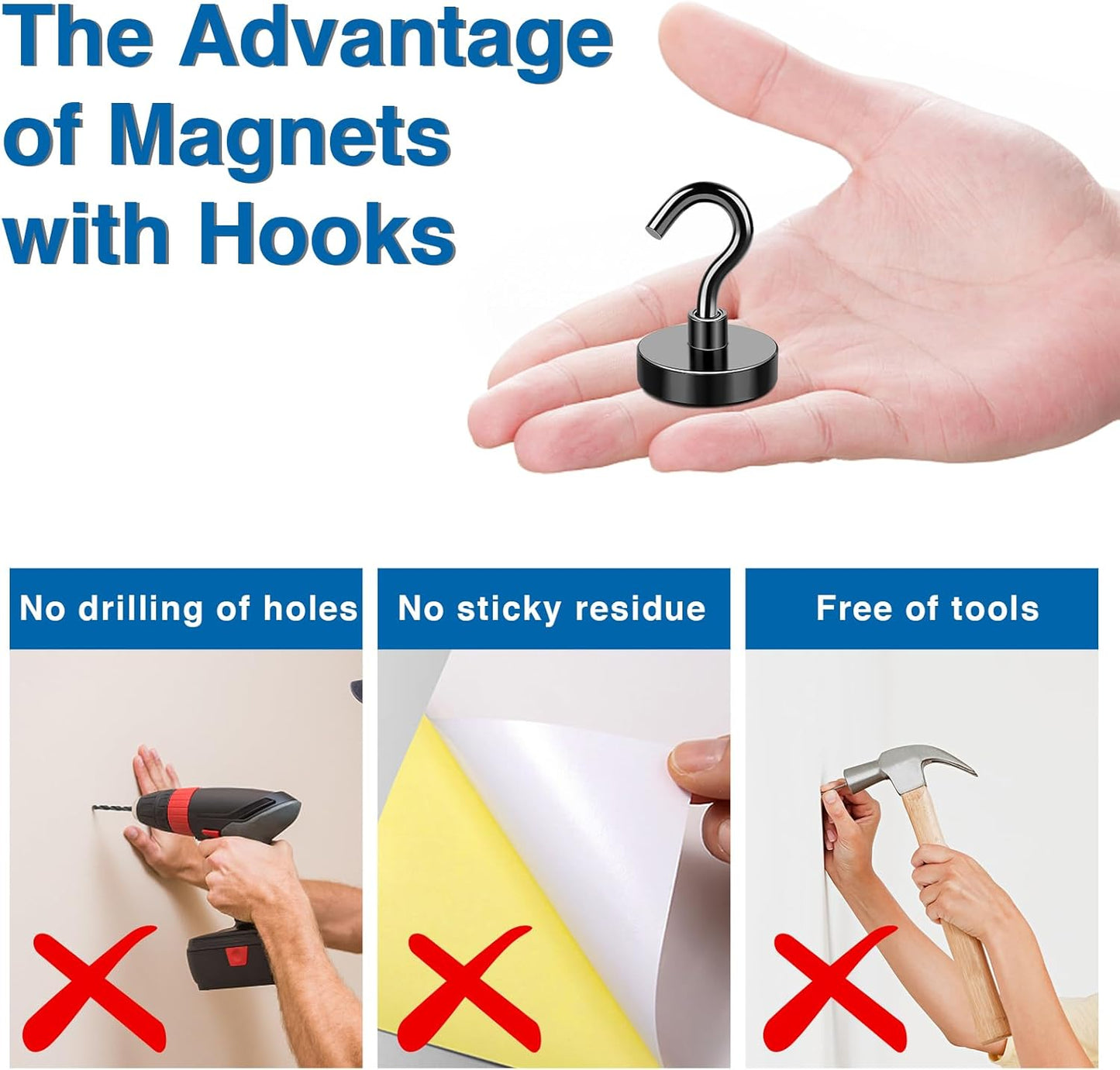 LOVIMAG Magnetic Hooks, 40LBS Black Magnet Hooks Strong Neodymium Magnets with Epoxy Coating, Metal Magnetic Hooks for Refrigerator，Locker Accessories, Cruise, Kitchen, Office, Classroom-6 Pack