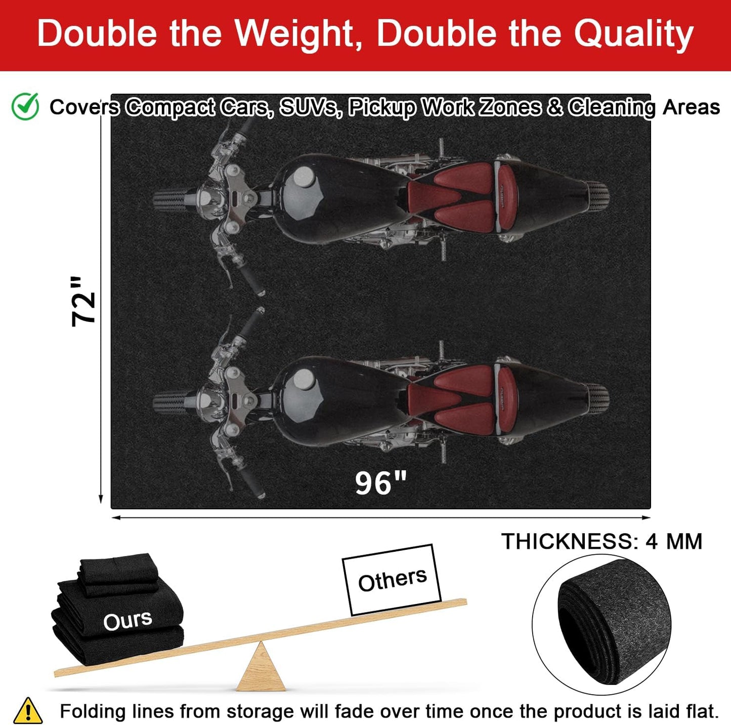 Golener Oil Spill Mat - Garage Floor Mat, Absorbent Oil Pad, Premium Maintenance Mat, Waterproof, Contain Liquid, Protect Garage Surface from Spill & Stain, Reusable, Washable, Durable, Black, 72”x96”