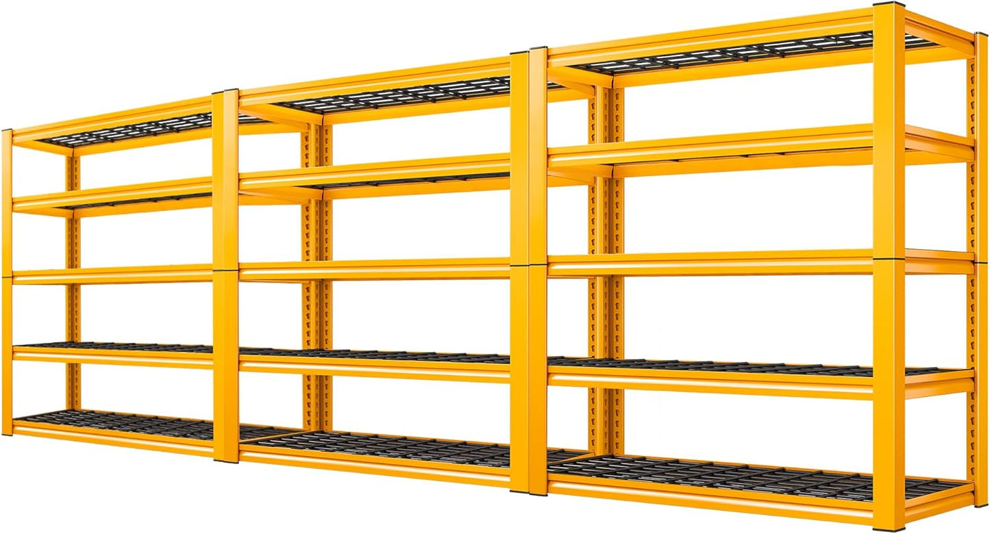REIBII Garage Shelving Load 3000LBS, 5-Tier Storage Shelves, Adjustable Heavy Duty Metal Shelving Unit for Pantry, Basement, Warehouse, 72" H x 36" W x 16" D H, 3PC