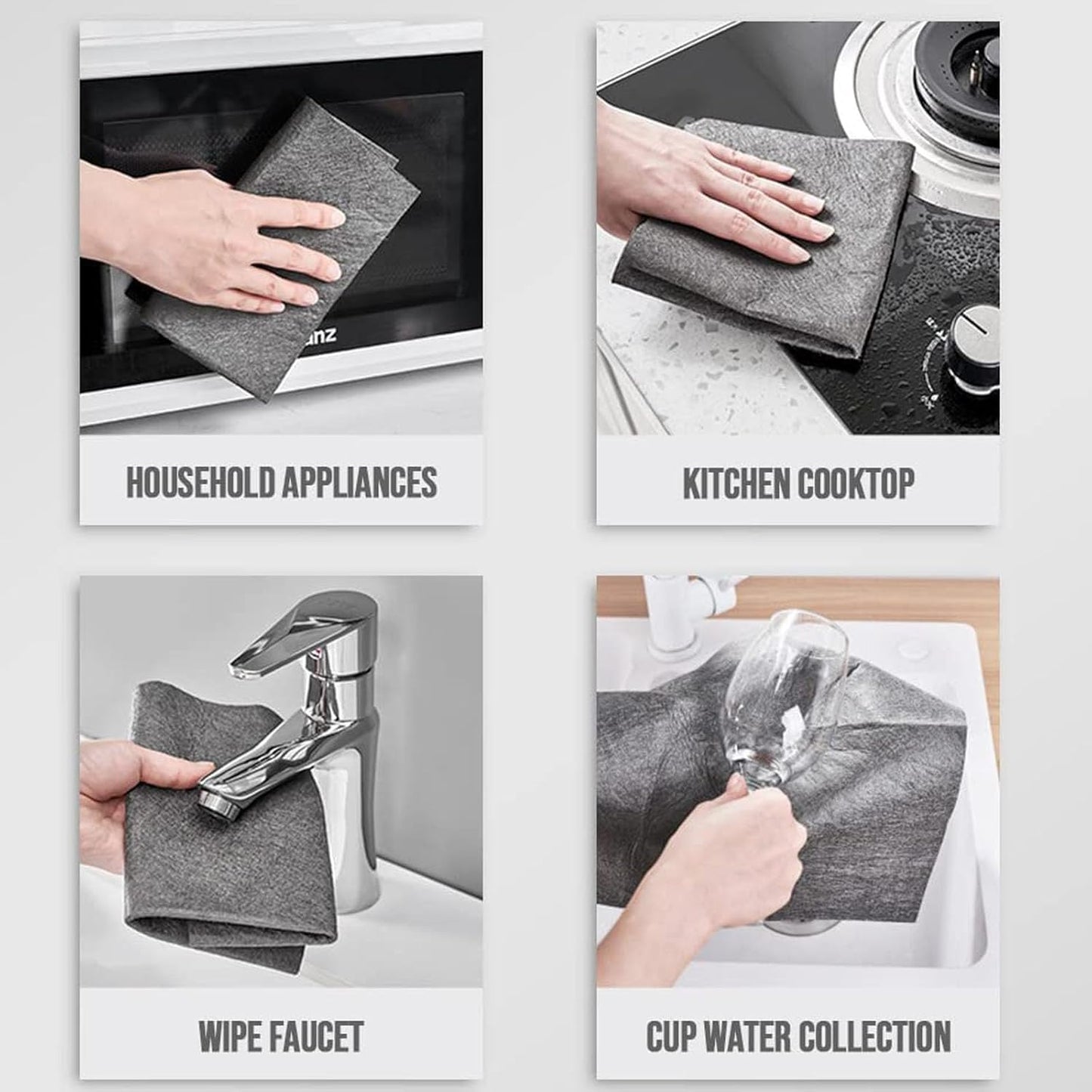 FETNHU Non-Woven - Super Absorbent 11.8" x 11.8" Lint-Free Cleaner, Reusable Thickened Magic Cleaning Cloth, Multipurpose Magic Cloths for Cleaning Glass, Cars, Kitchen, Window, Mirrors (30PCS-Black)