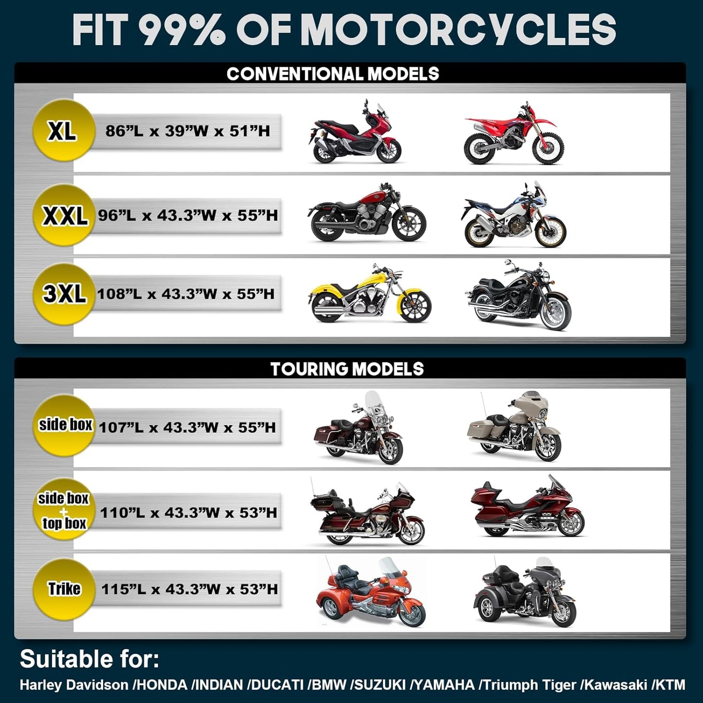 Rosefray Motorcycle Cover 600D Waterproof for Touring Models Harley Davidson Road King,Road Glide,Street Glide, Electra Glide,Low Rider-ST Indoor & Outdoor Storage Black