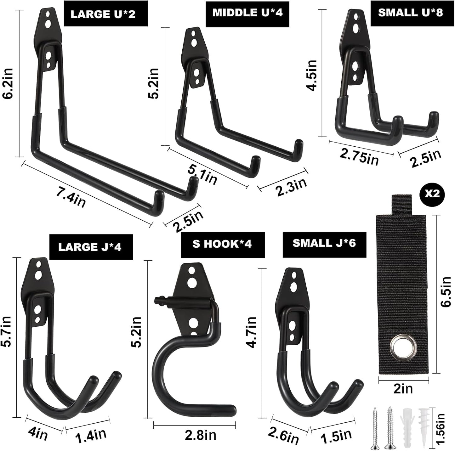 Garage Hook Heavy Duty Wall Storage Hangers, 30 Pack Garage Storage Hooks Steel Tool Black for Ladders, Ropes, Garden Tools