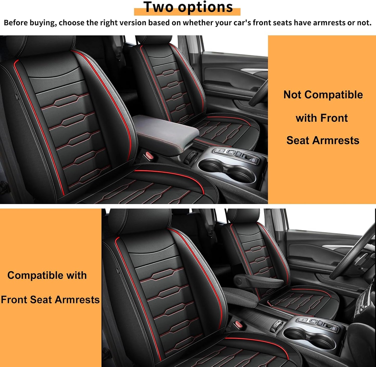 Seat Covers Fit for Honda Ridgeline 2006-2024 2025: Crew Cab 5 Seats Car Seat Covers Faux Leather Truck Pickup Seat Cushion Protector - Front Seats with Armrests(Full Set, Redline)