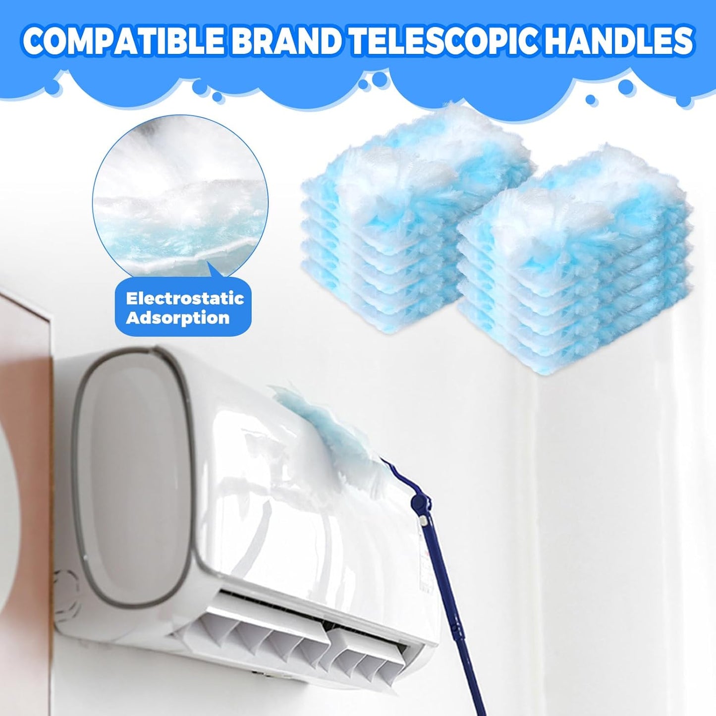 Duster Refills Compatible with Swiffer Heavy Duty Duster Refill,5 Handles+50 Count Dusters for Swiffer Duster Kit, Dusters for Cleaning/Car/Electronics/Furniture/Blinds/Ceiling Fan Cleaner