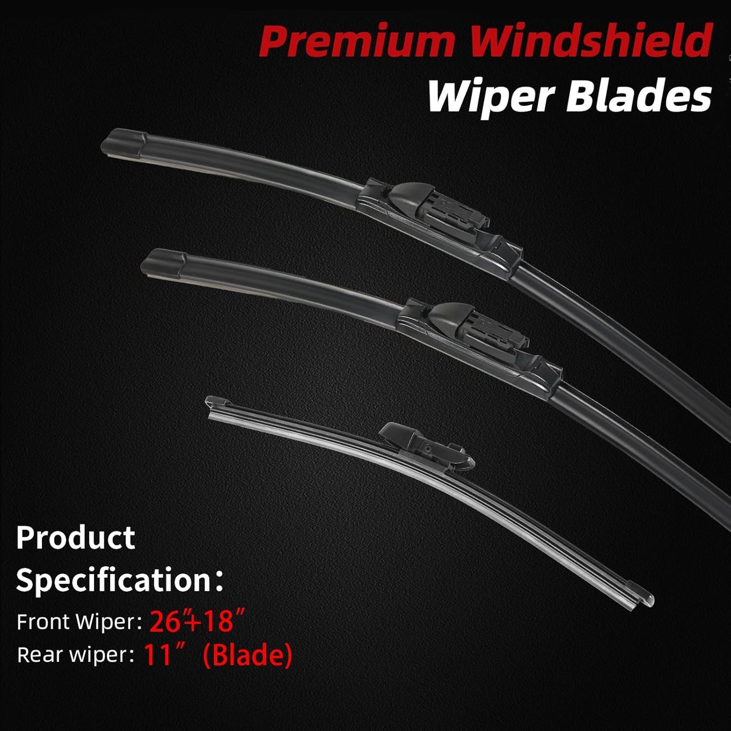 OTUAYAUTO Windshield Wiper Blades - Replacement for Volkswagen Taos 2022 2023 2024, Front and Rear Wipers Set, Top Lock - 26"+18"+11" (Pack of 3)