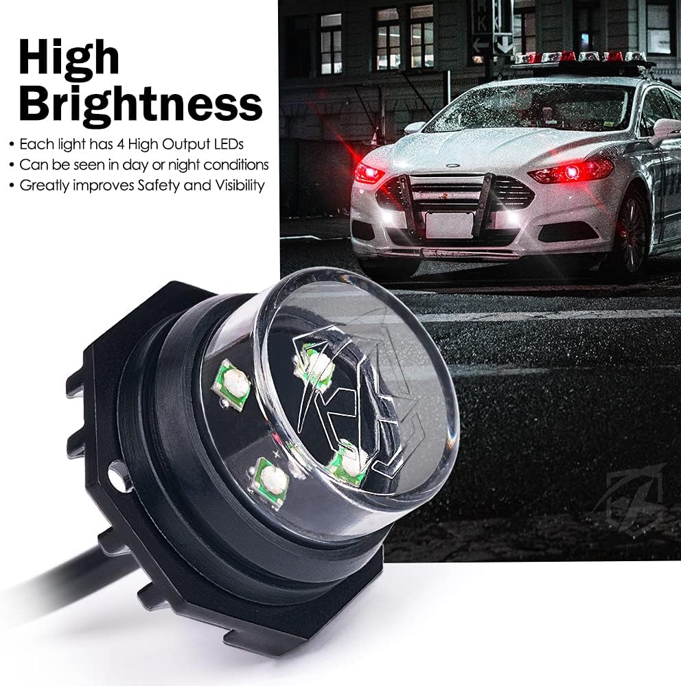 Xprite White Red LED Hideaway Strobe Lights Kit, 20 Flashing Patterns w/Control Panel Headlights Taillights Fog Light Interior Mounting, for Emergency Vehicles Firefighter Cars Trucks SUV 8PCS