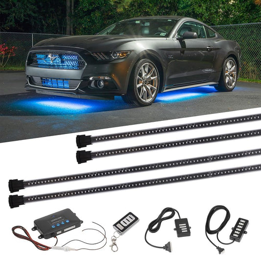 LEDGlow 4pc Million Color Multi-Color LED Underbody Underglow Accent Lighting Kit for Cars - 18 Solid Colors - 12 Unique Patterns - Music Mode - Water Resistant Tubes - Includes Control Box & Remote