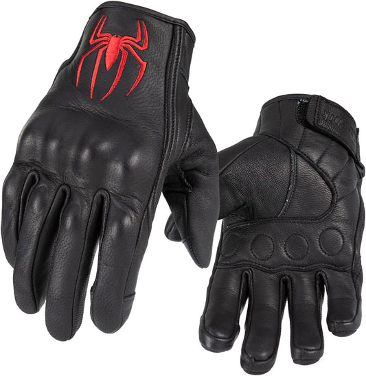 Goatskin Leather Motorcycle Motorbike Powersports Racing Gloves Reflective Skull Touchscreen for Men and Women Model