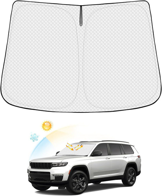 Windshield Sun Shade for Jeep Grand Cherokee/Grand Cherokee L 2021-2026 Accessories Thicken 6-Layer Front Window Sunshade Cover Sun Visor Protector Foldable Block UV Rays Keep Vehicle Cool