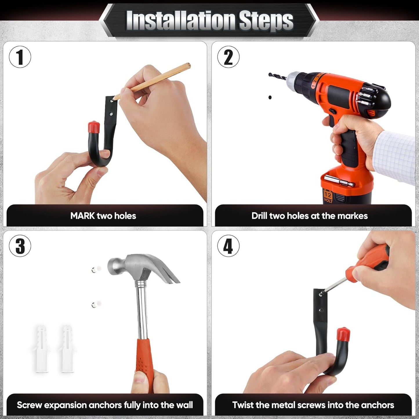 Nacial 20 Pack Garage Hooks Heavy Duty, 9.8" & 3.5" Garage Wall Hook with EVA Pads, 100LBS Capacity Hooks for Hanging Bikes, Kayak Folding Chairs and Hanging Ladders