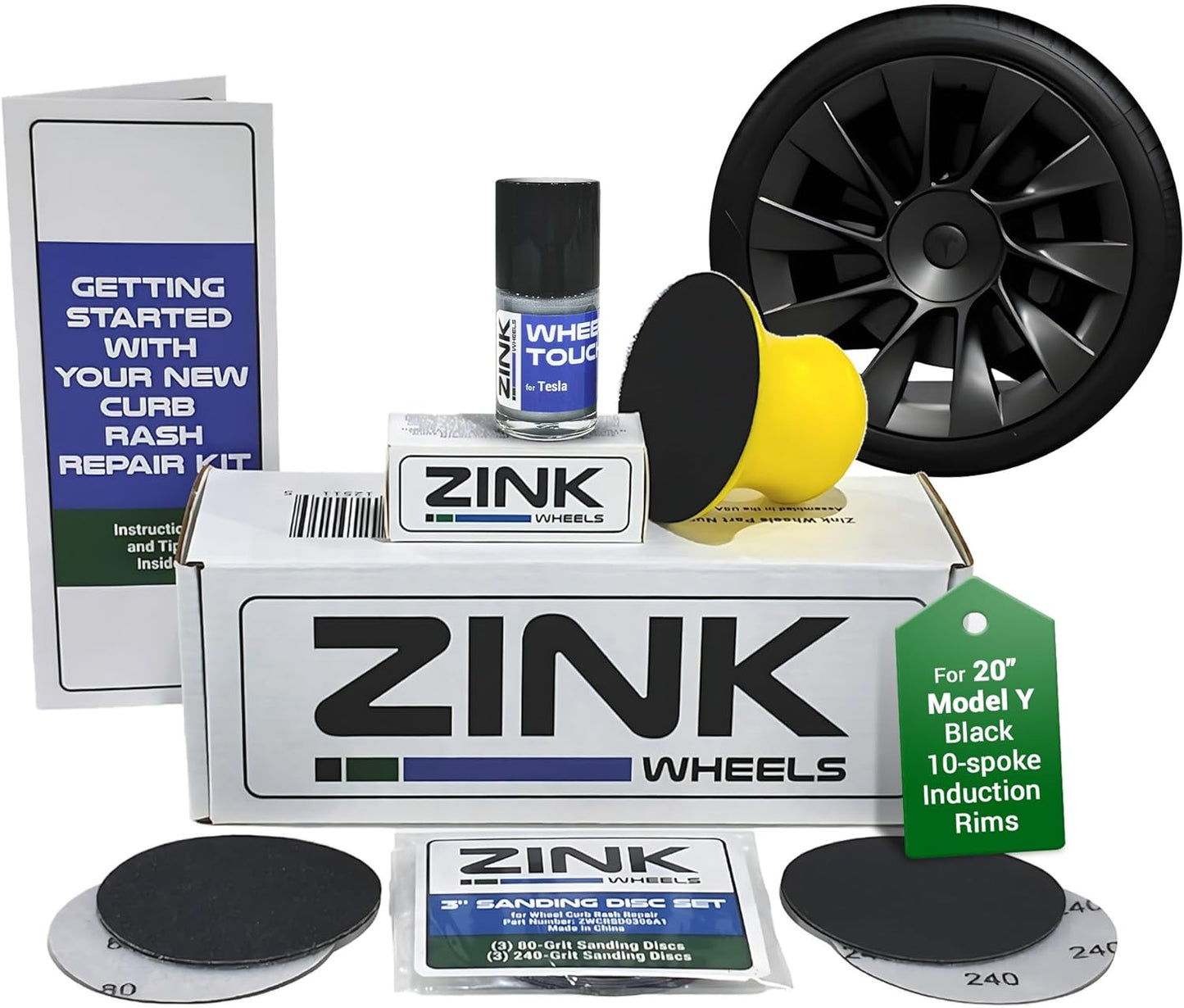 Premium Tesla Wheel Curb Rash Repair Kit for Model Y 20-inch Black Induction Rims - DIY Kit with Color-matched Touch Up Paint - Made in USA