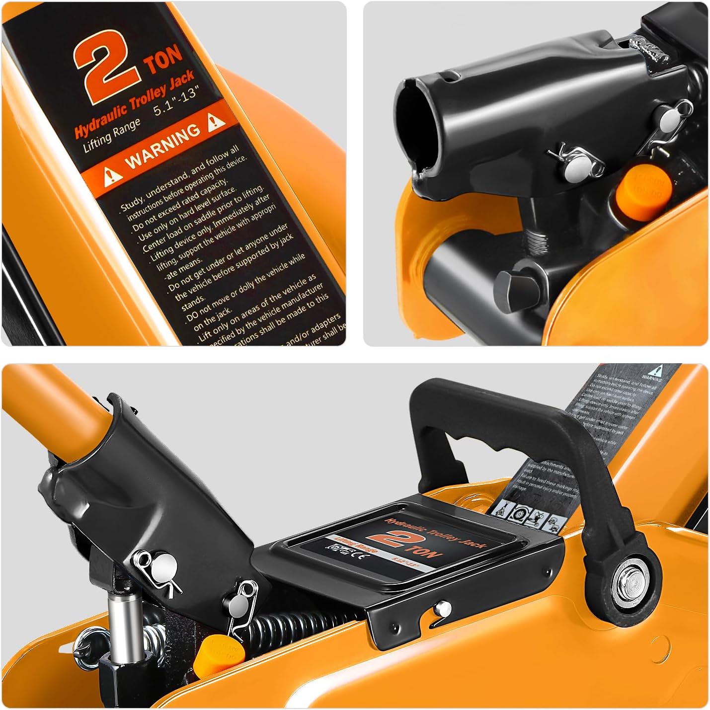 DNA MOTORING Low Profile Hydraulic Trolley Service/Floor Jack, 2 Ton (4000 lbs) Capacity, Lifting Range 5.1"-13", Orange, TOOLS-00474-OG