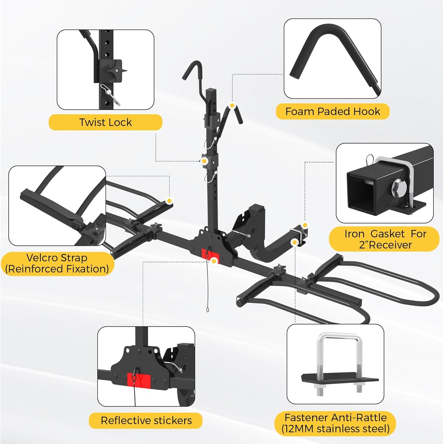 Hitch Bike Rack,Wobble Free Smart Tilting Folding Bicycle Car Racks for Standard,Fat Tire Ebike Rack for Tow Hitch, 2-Bike 200 lbs Capacity, Fit 2 inch Receiver