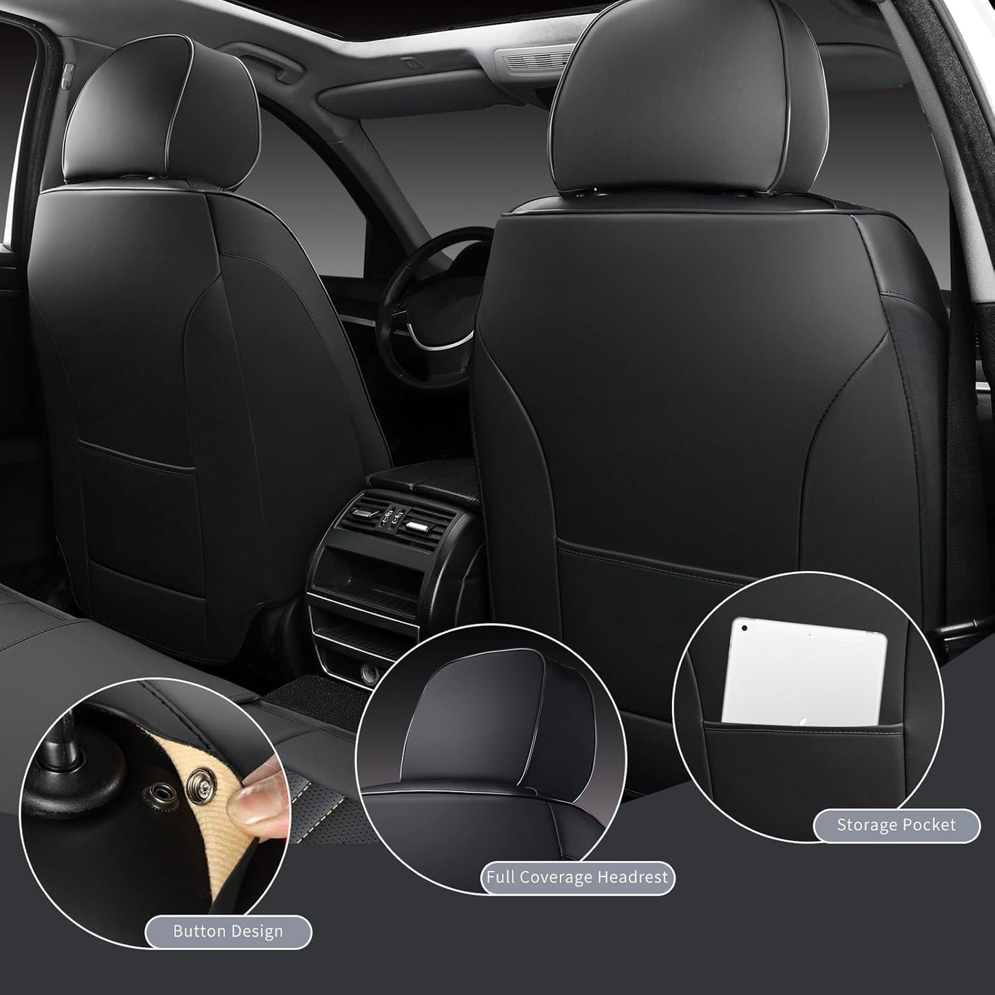 Leather Seat Covers,Car Seat Protector Waterproof,Seat Covers Full Set, Car Seat Protectors 5 Seats,Automotive Seat Covers Fit for Most Cars Black