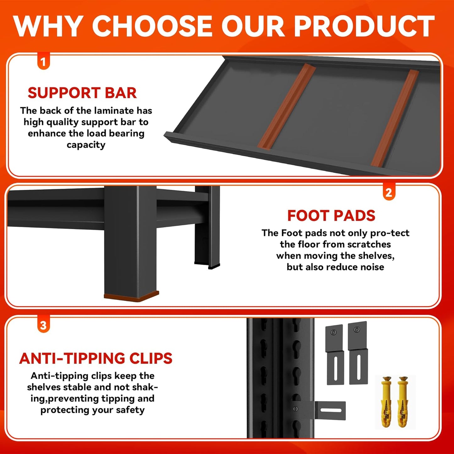 Garage Shelving 3000LBS Heavy Duty Shelving Units and Storage Shelves Adjustable 5 Tier Metal Shelving for Kitchen,Utility Room and Basement, 13.78" Dx31.50 Wx77.44 H, Black