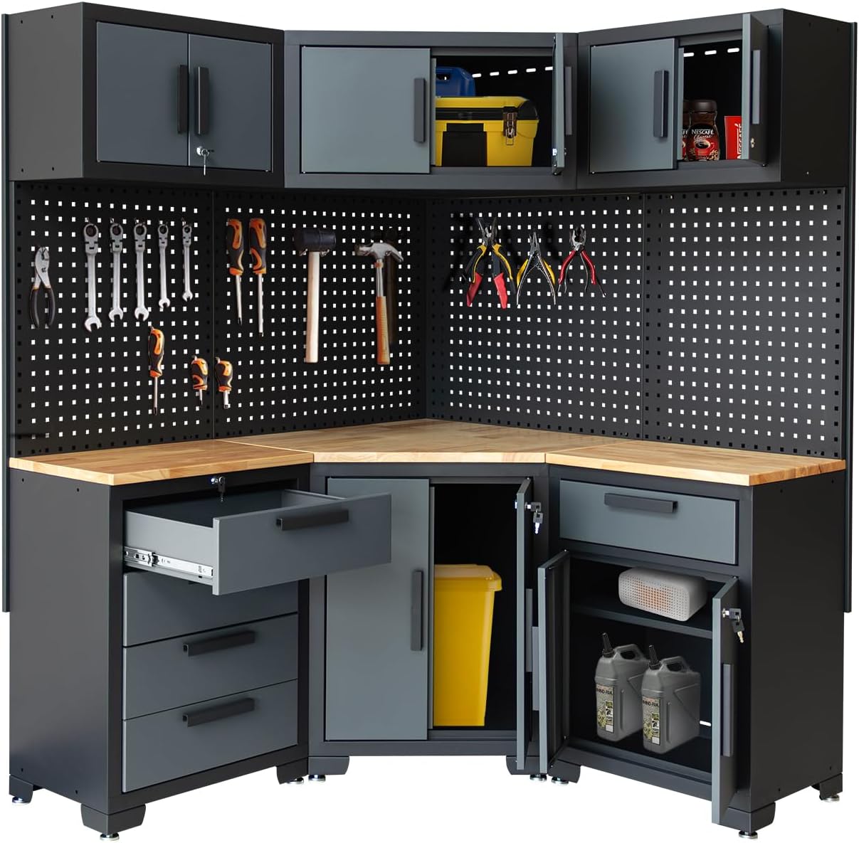 Garage Storage Cabinet System Corner Workshop Set 10-Pcs Garage Cabinets and Storage System for Tool Organization