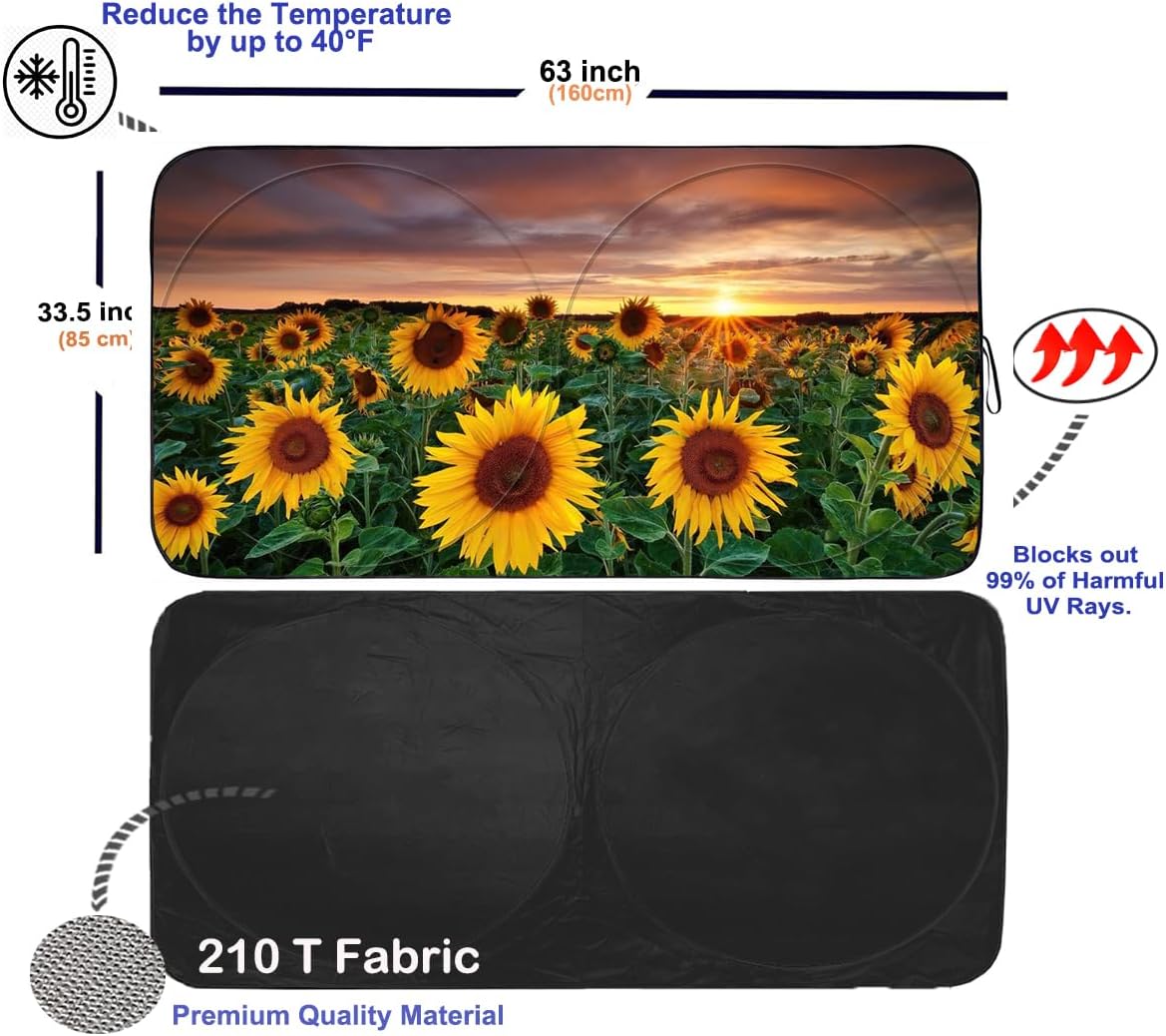Gven Sun Shade for Car Windshield, Foldable Sunflower Vehicle Sun Visor for Car Windshield Sun Shade Heat Reduction Blocks UV Rays Fits Small Sedans, Mini SUVs, Hatchbacks (Sunflower, L)