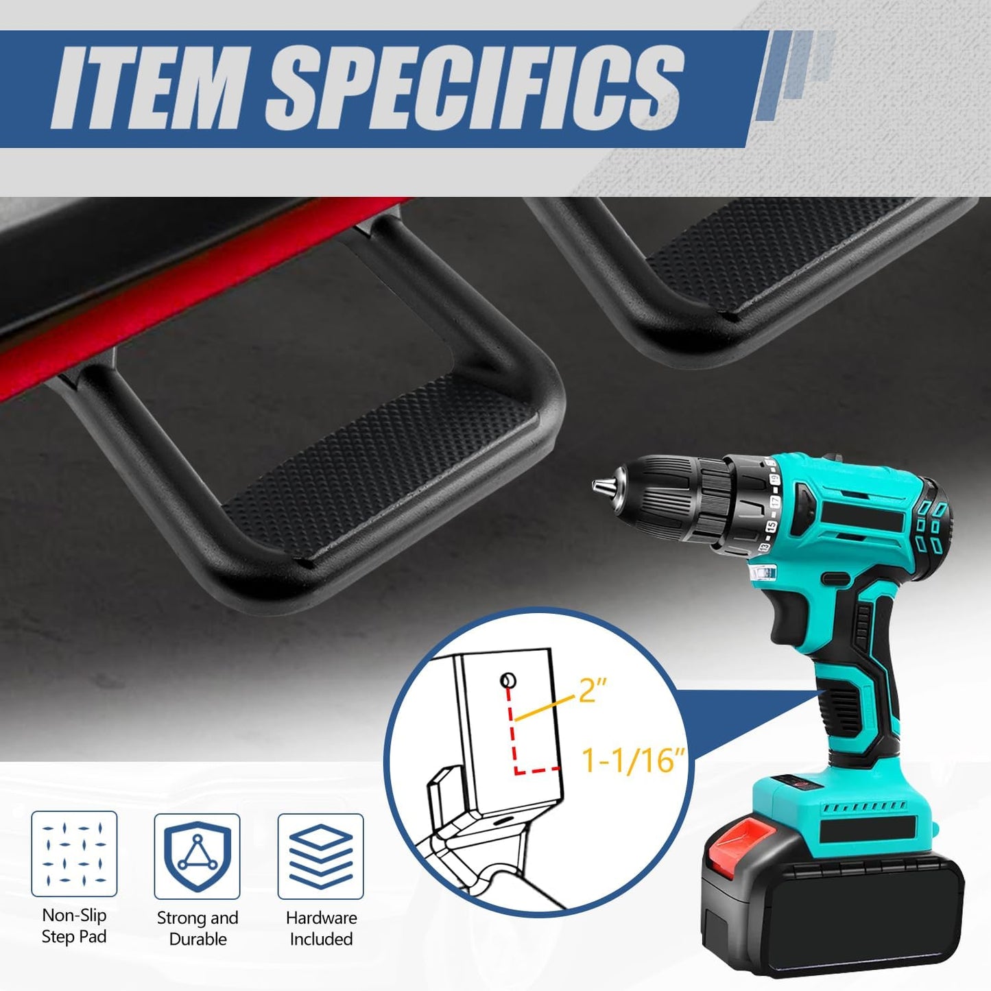 Auto Dynasty Universal Side Step for Pickups & Trucks, Aluminum, Black Coated, Set of 2