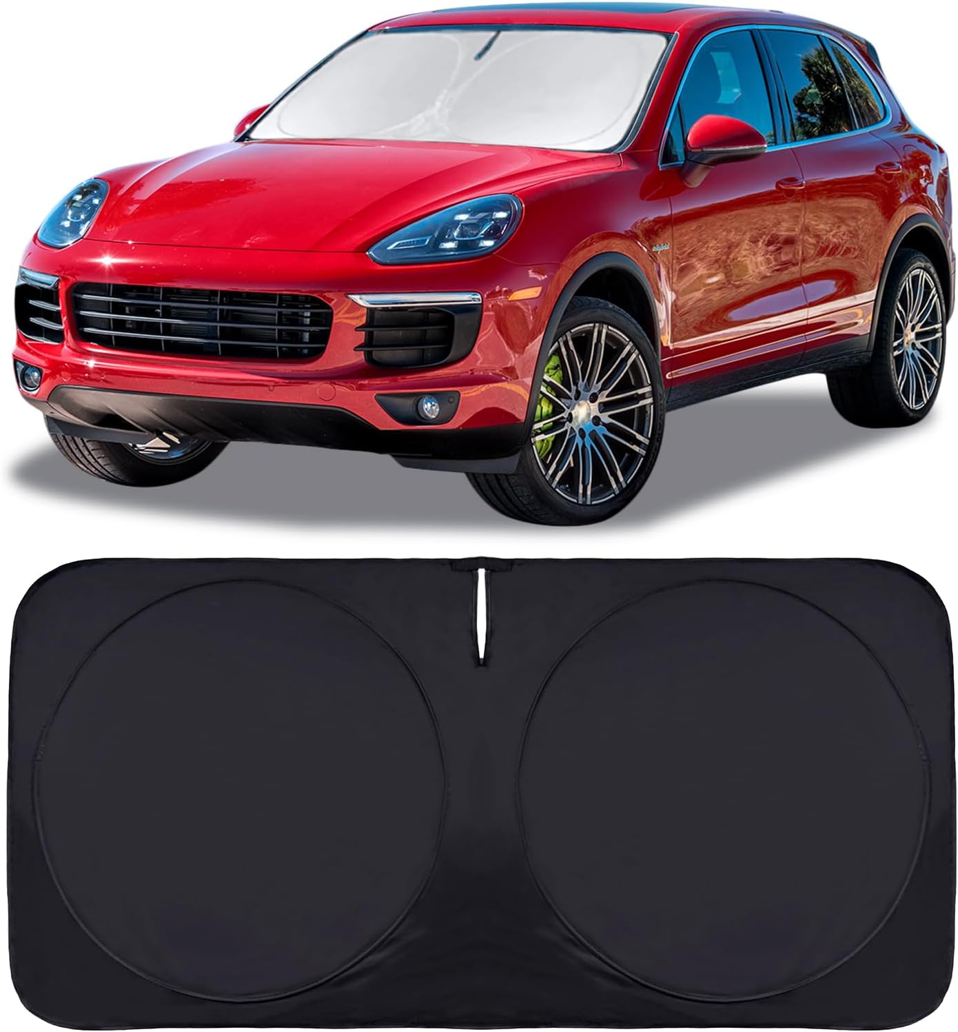 Custom Fit Cayenne Windshield Sunshade for 2019-2023 2024 2025 Upgrade Porsche Cayenne Front Window Sun Shades Shield Cover for Windshield Foldable 210T Sun Visor Protector Blocks UV Ray Accessories
