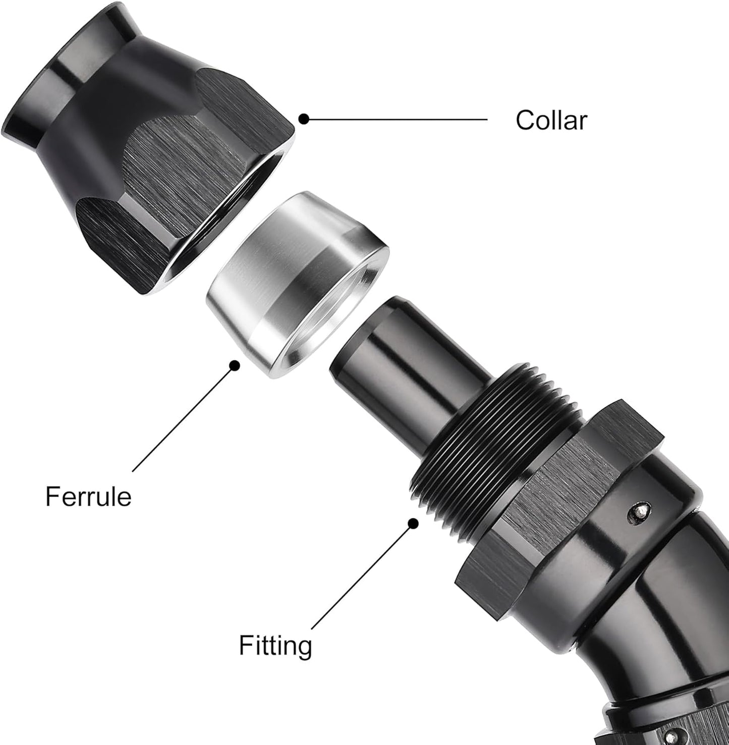 EVIL ENERGY 10AN 30 Degree PTFE One Piece Full Flow End Hose Fitting Aluminum Black