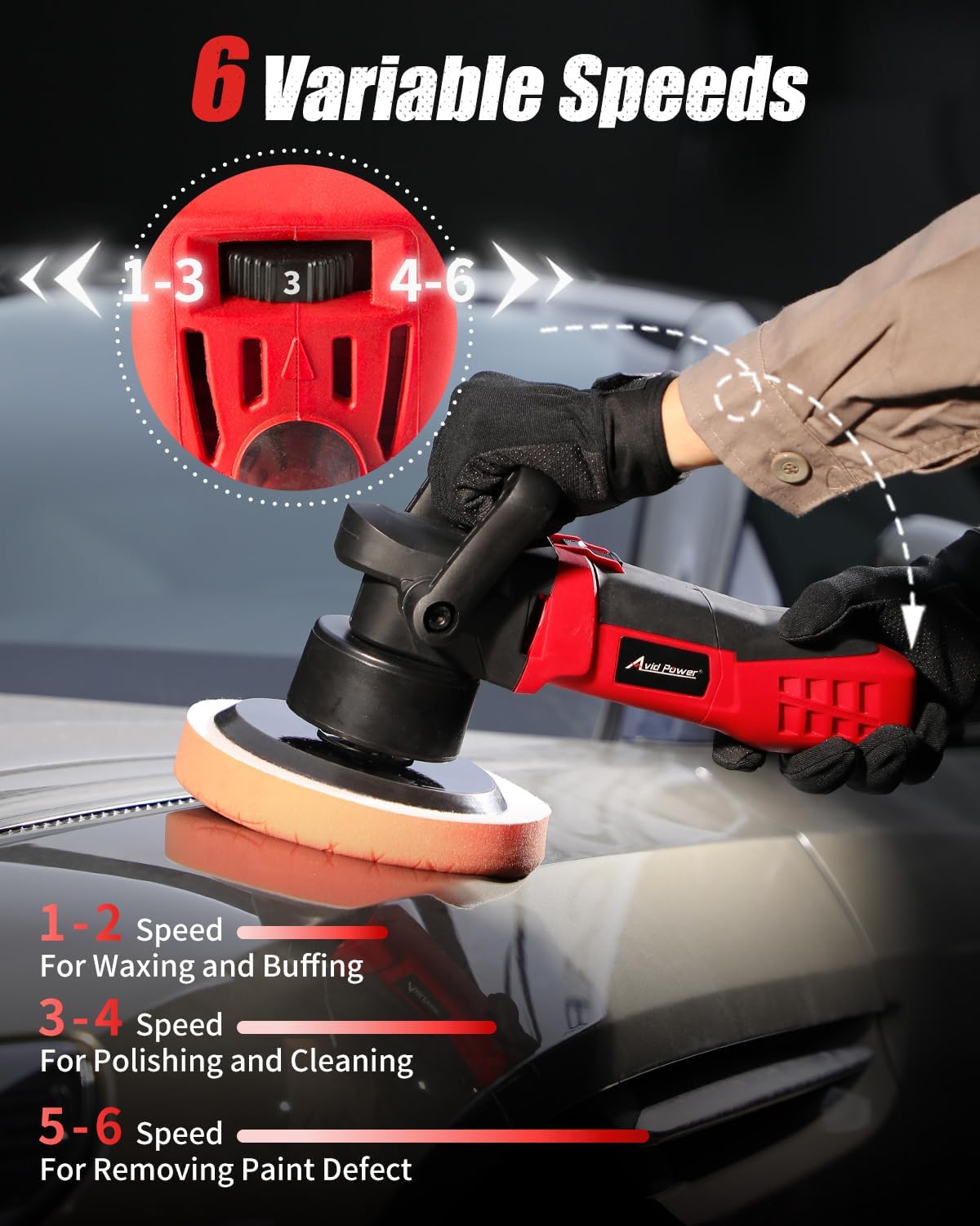AVID POWER Buffer Polisher, 6-inch Dual Action/DA Polisher for Car Detailing, Random Orbital Car Buffer Polisher Waxer Kit with Variable Speed & 3 Polishing Pads