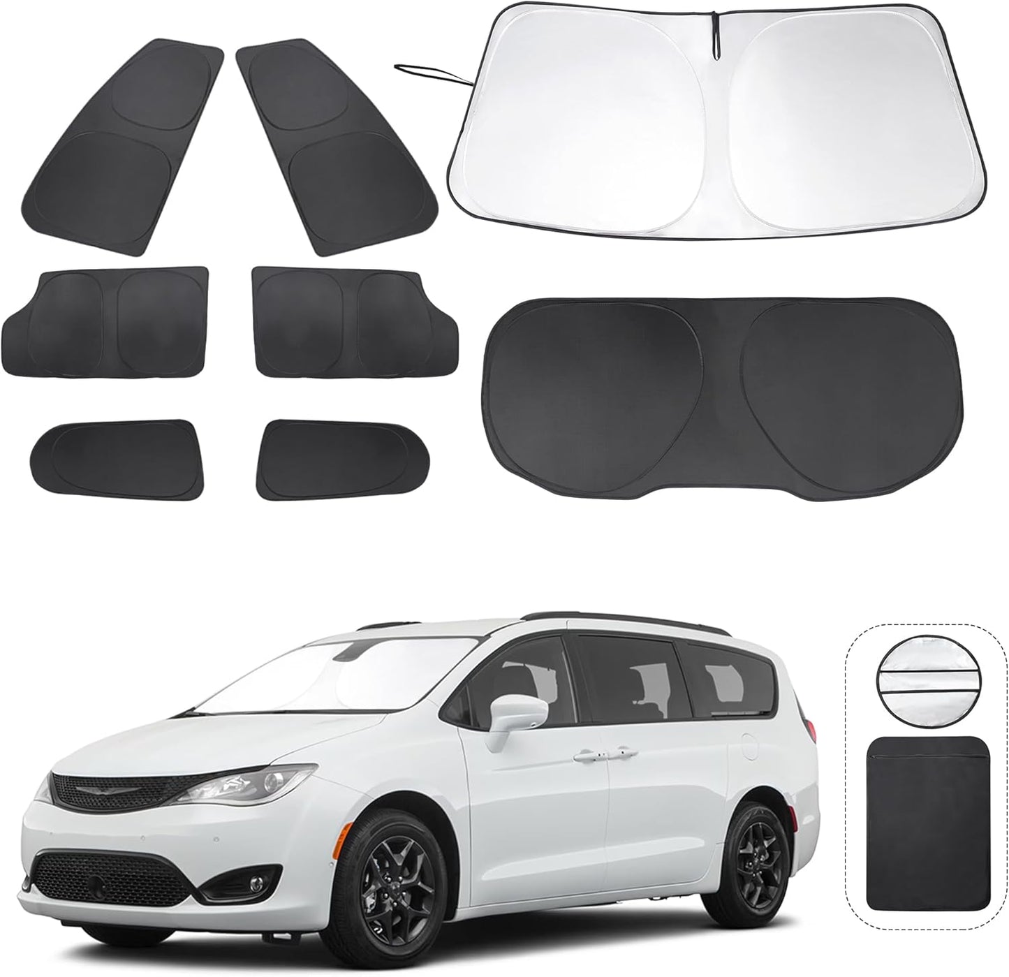 TINGLU Window Shades for Chrysler Pacifica Minivan 2017-2025 Accessories Full Windows Rear Triangular Windshield Sun Shade Sun UV Rays Privacy Protection 8PCS
