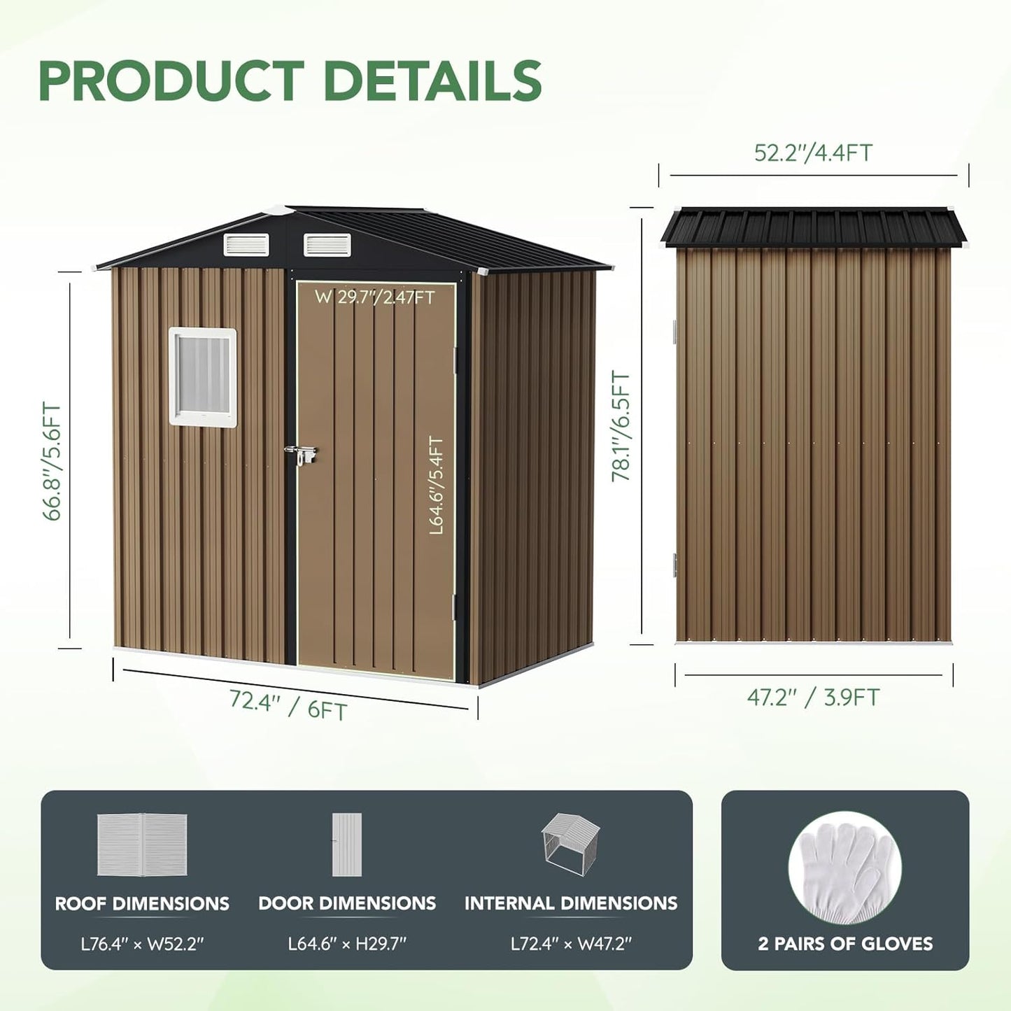 6X4FT Outdoor Steel Storage Shed with Lockable Doors, One Window,Ideal for Garden, Backyard, Patio Storage,Brown