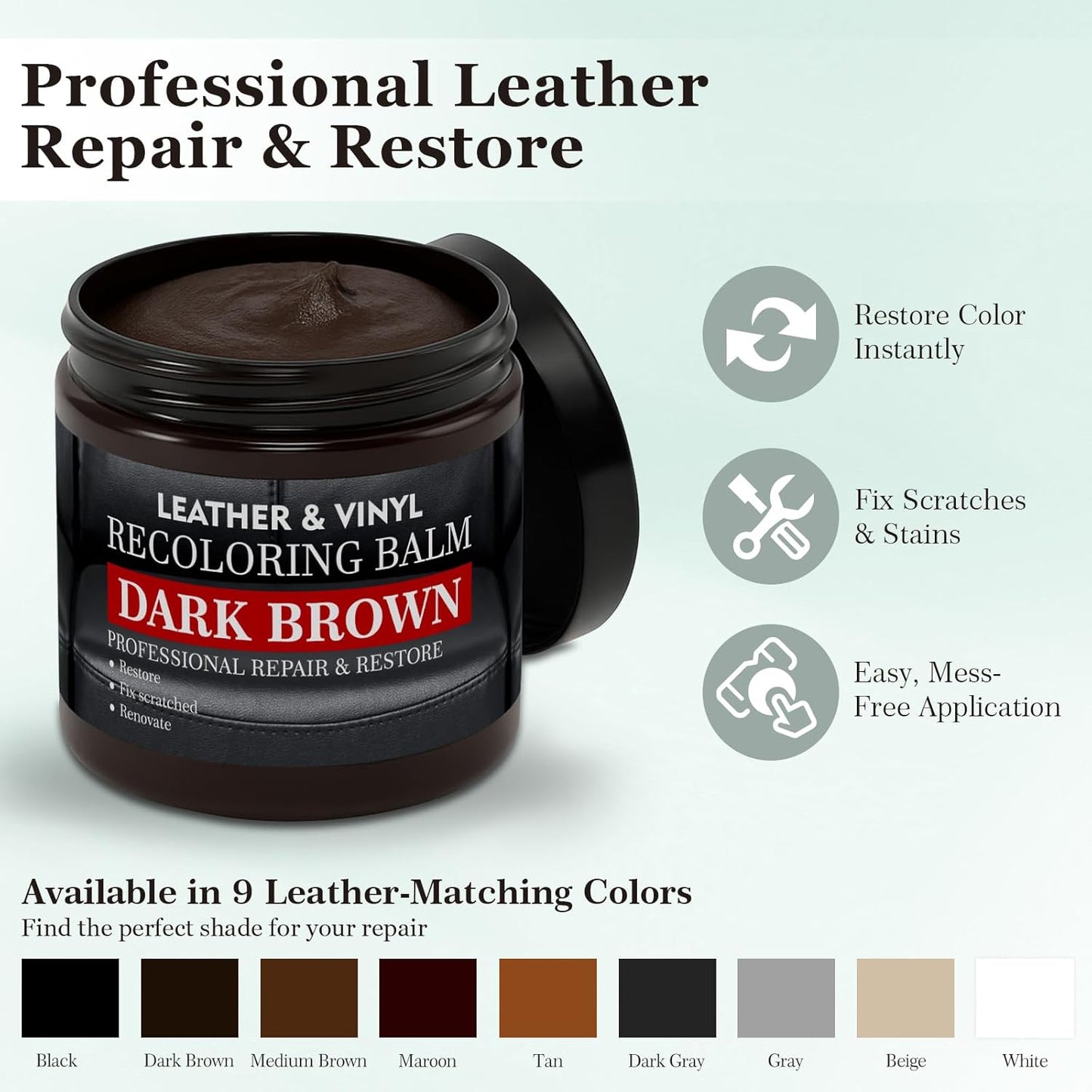 Leather Color Restorer, Leather Recoloring Balm, Scratch Remover, Leather Dye, Leather Paint, Leather Repair Kit for Furniture Couches Car Seats Shoes Bags, Dark Gray