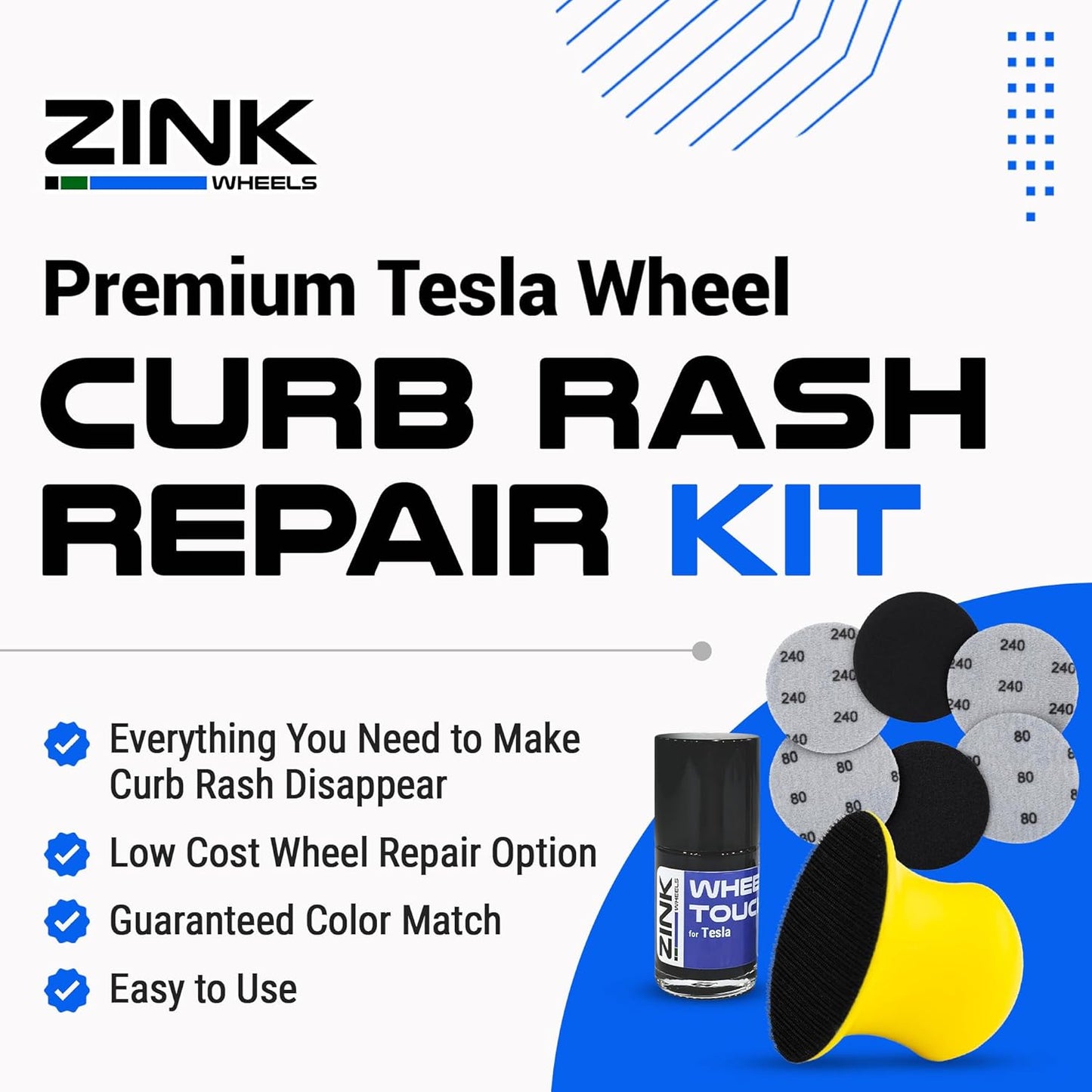 Premium Tesla Wheel Curb Rash Repair Kit for Model 3 20-inch Charcoal Grey Uberturbine Performance Rims - DIY Kit with Color-matched Touch Up Paint - Made in USA