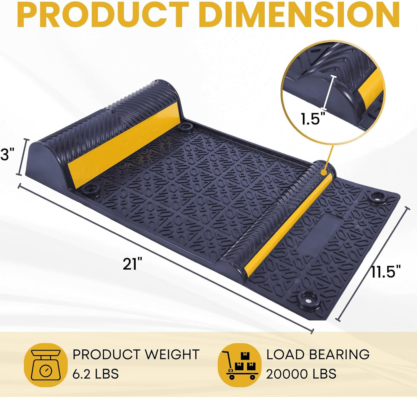 22" x 11.5" Rubber Parking Guide Mat, Heavy-Duty Wheel Stoppers with Reflective Stripes, Anti-Skid Garage Parking Mats, Self-Adhesive Vehicle Stoppers for Cars, Trucks, SUVs, Indoor/Outdoor (4)