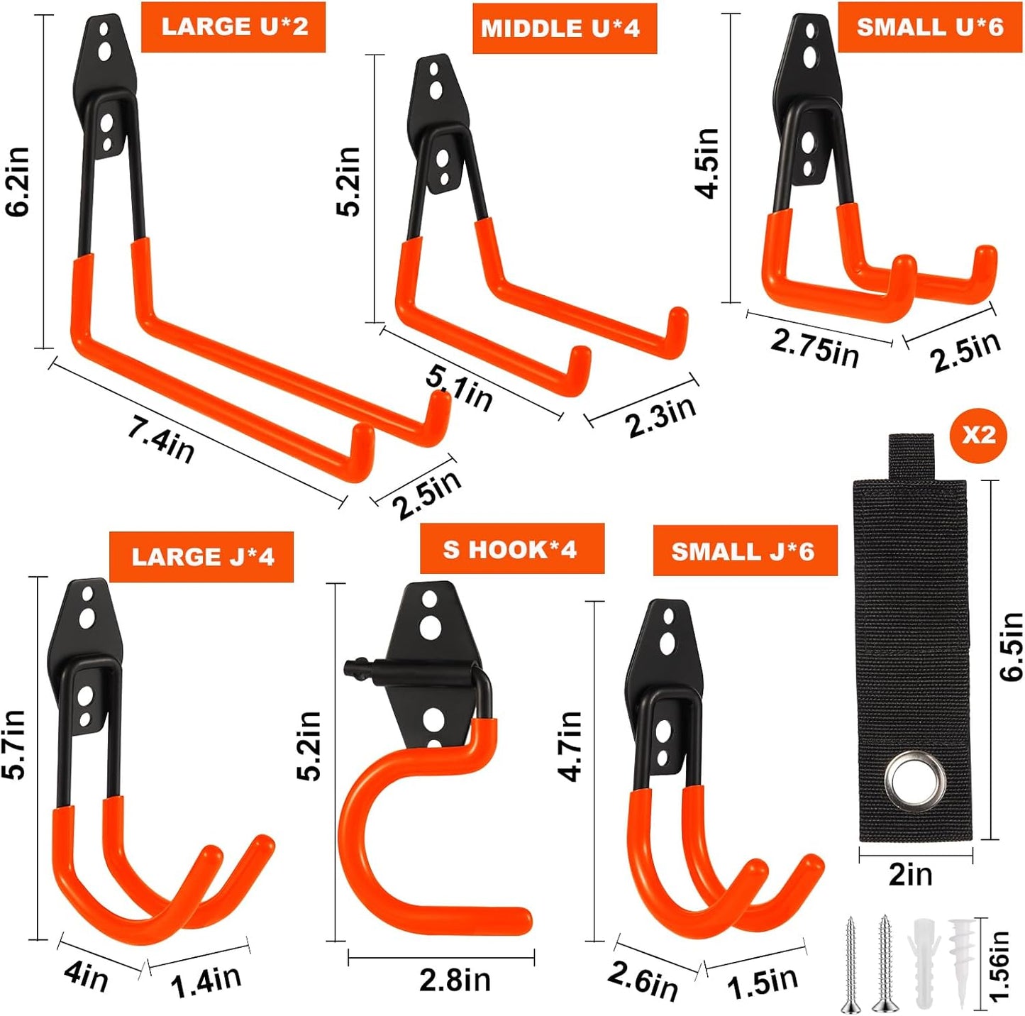 Garage Hook Heavy Duty Wall Storage Hangers, 28 Pack Garage Storage Hooks Steel Tool Orange for Ladders, Ropes, Garden Tools
