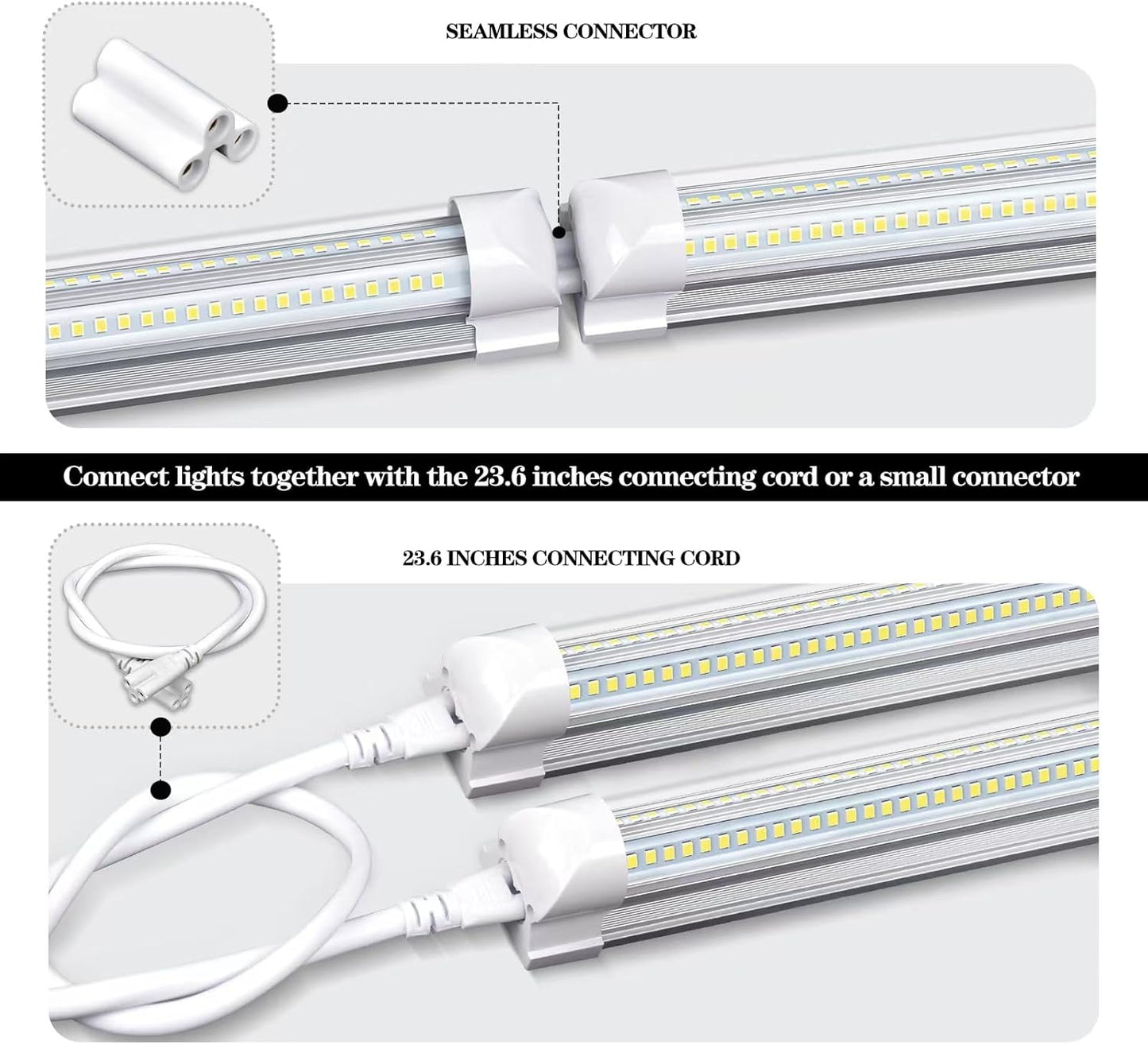 LED Shop Lights - 4FT 50W LED Light Fixture, 4 Foot High Output 7750Lumen, 6000K, Clear Cover, V-Shape Linkable, Plug and Play, T8 LED Tube Light for Garage, Workshop (10 Pack)