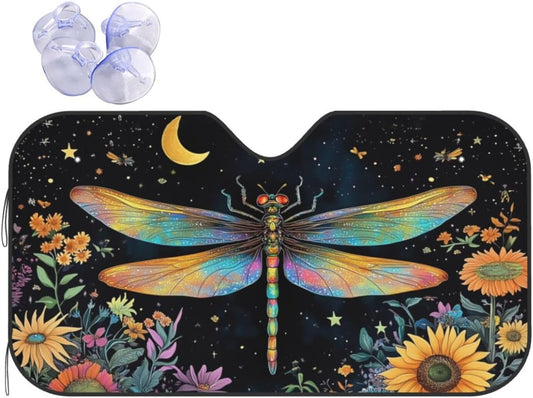 Floral Dragonfly Car Sun Shade Windshield Sunshade Foldable Front Window Shield Cover for Truck SUV