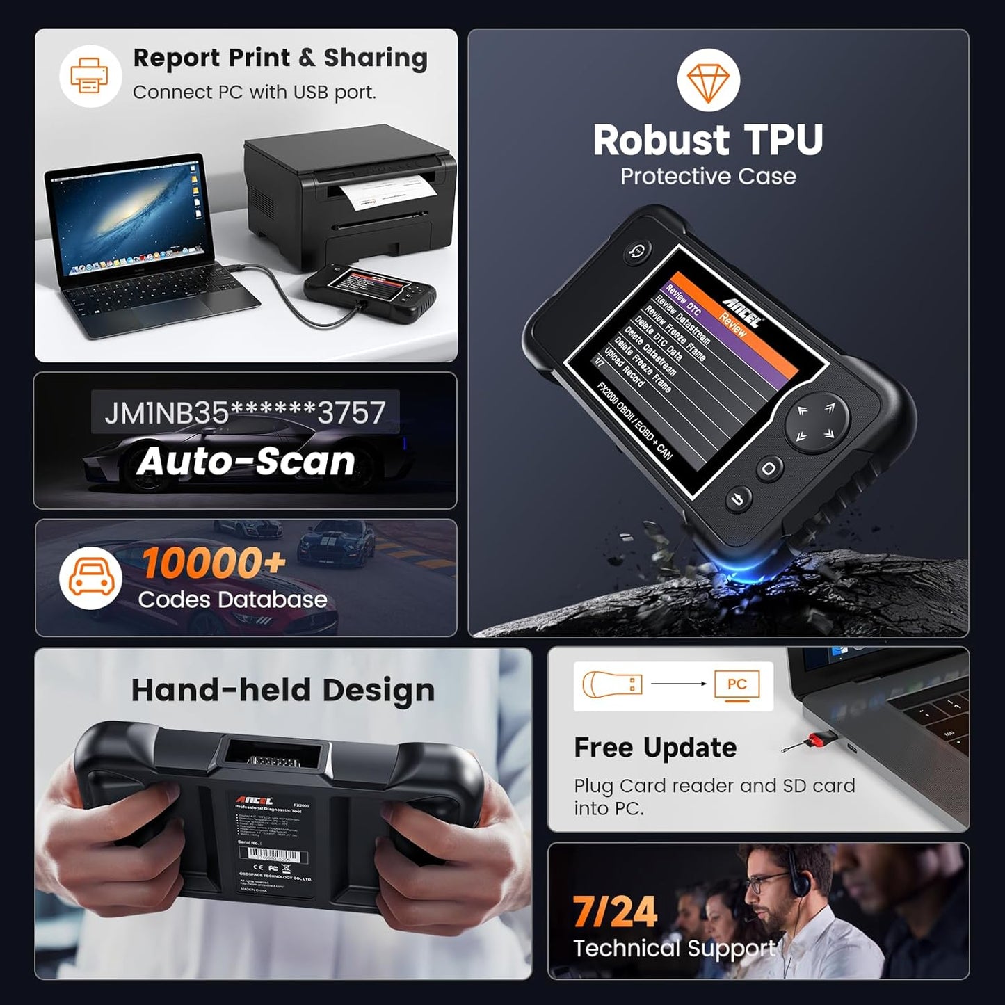 ANCEL FX2000-US OBD2 Scanner Diagnostic Tool, ABS SRS Transmission Airbag Car Scanner, Check Engine Car Code Reader, Automotive Diagnostic Tool Lifetime Free Upgrade