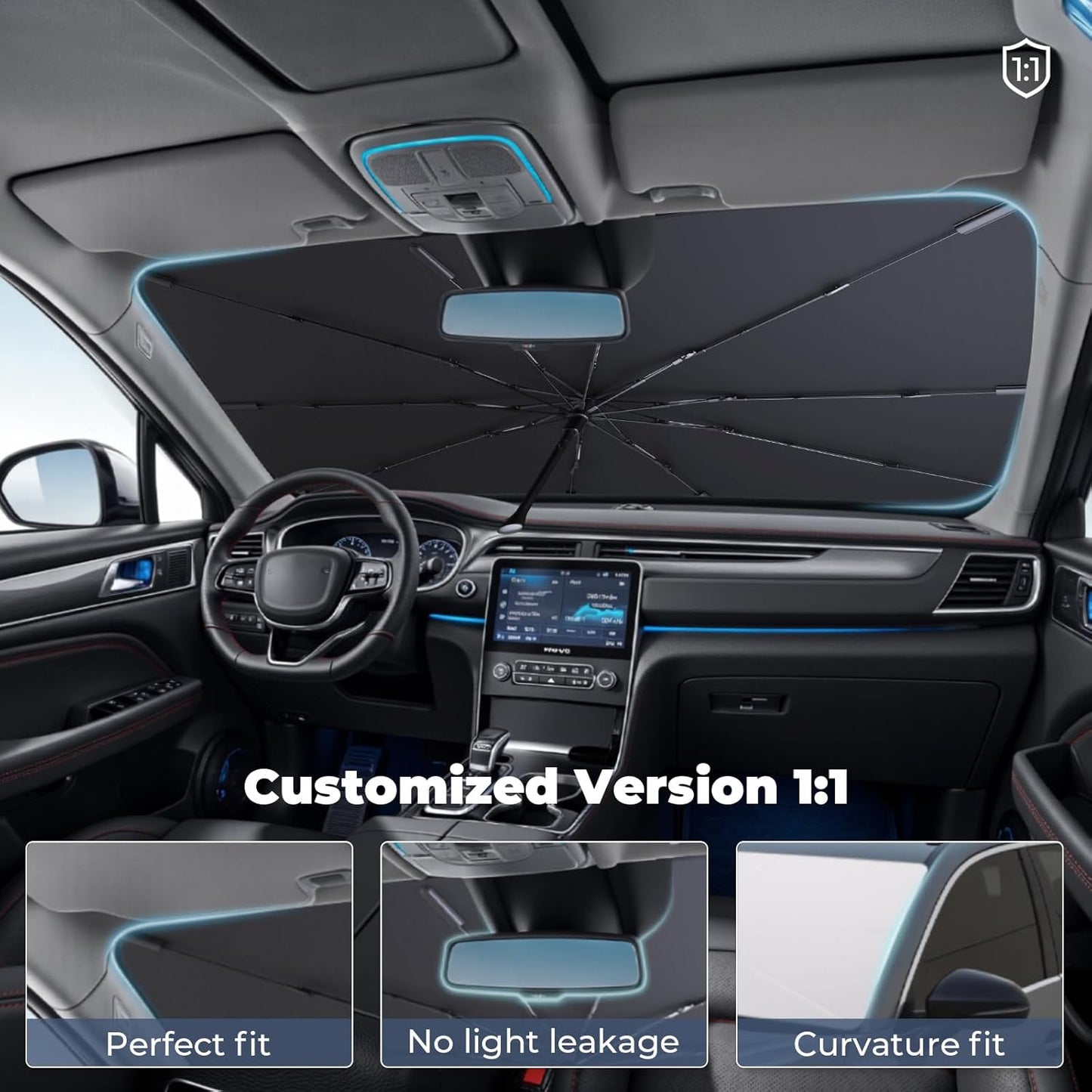 Windshield Sun Shade Umbrella for 2019-2023 Hyundai Santa Fe Accessories: Custom Fit 240T Silver, Double Thickened, Foldable Sunshade Window Sun Visor, Ultimate 99% UV Blocking for SE, SEL, Limited