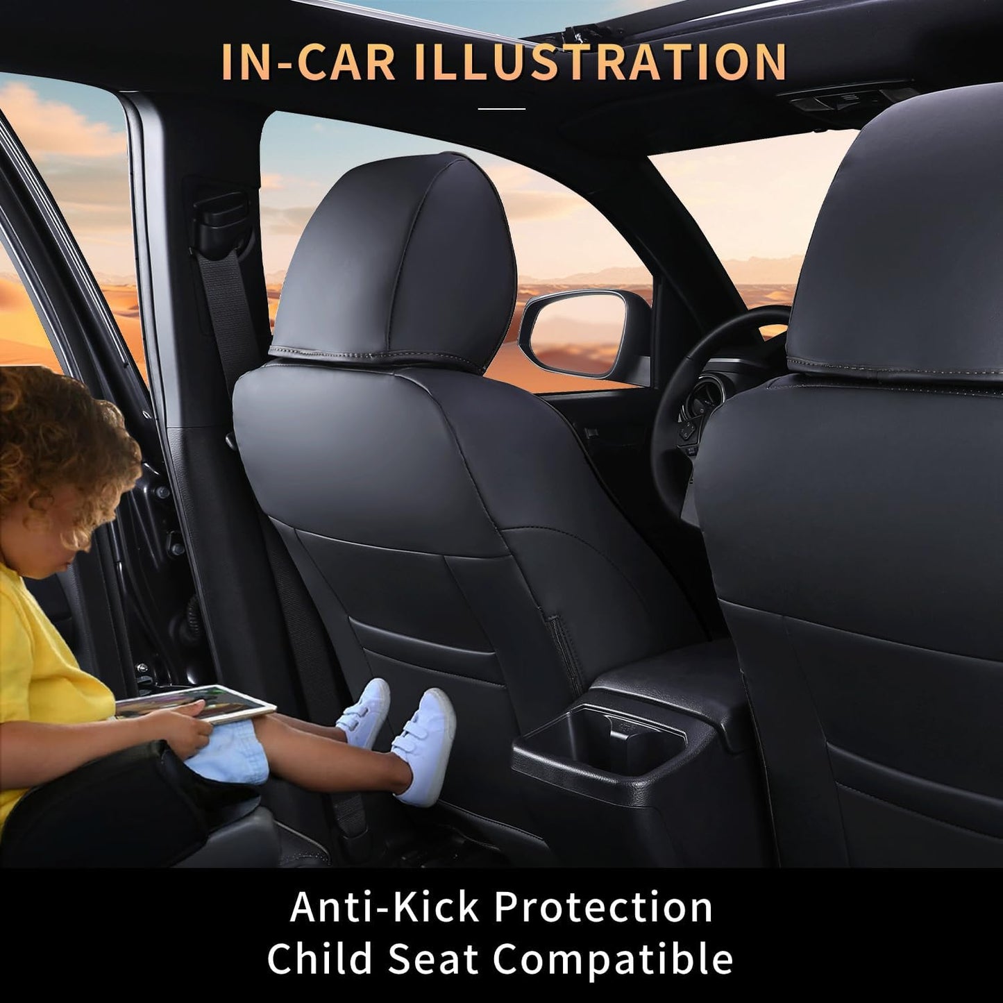 Car Seat Covers Full Set for Toyota Tacoma Double & Crew Cab 2023 2022 2021 2020 2019 2018 2017 2016 Tacoma Interior Accessories Premium Faux Leather Breathable Waterproof (Pure Black)